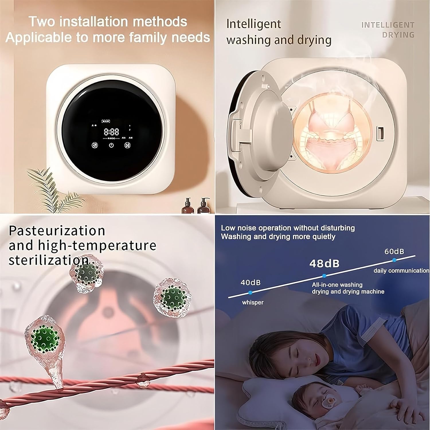 2 in 1 Mini Portable Washer and Dryer Combo, Mini Washing Machine with LCD Control Panel, Stainless Steel Drum, for Small Items of Clothing, Underwear, and Socks