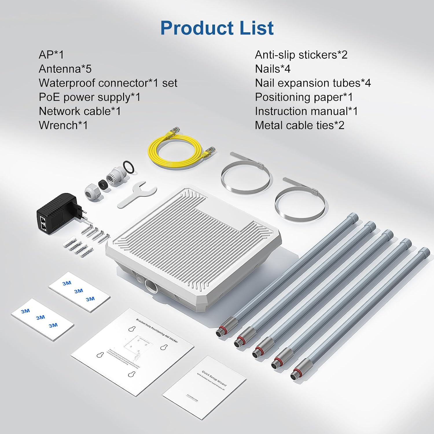 AX3000 WiFi 6 Outdoor Extender Long Range, IP67 Waterproof Wireless Access Point Signal Booster, VunLink 5G+2.4G Dual-Band WiFi Repeater, 5×8dBi Antennas, Mesh Mode, for Starlink, Yard, Farm, RV.