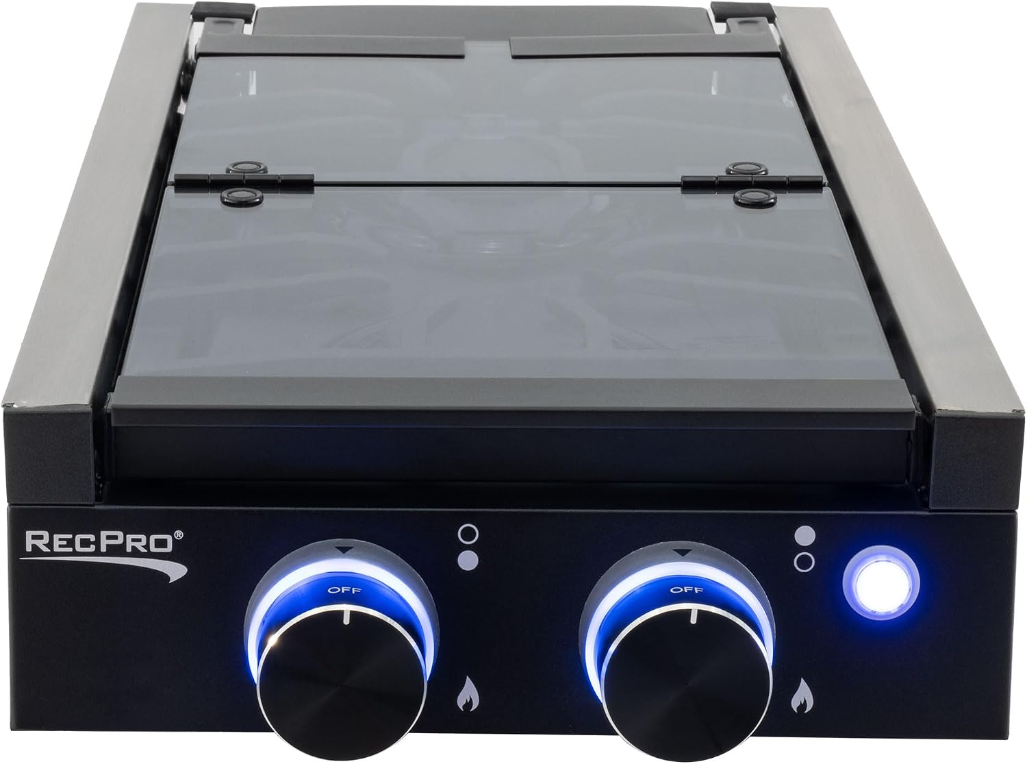 RecPro RV Built In Gas Cooktop | 2 Burner or 3 Burner | RV Cooktop Stove | 6,500 and 8,000 BTU Burners | Cover Included (2 Burner Black)