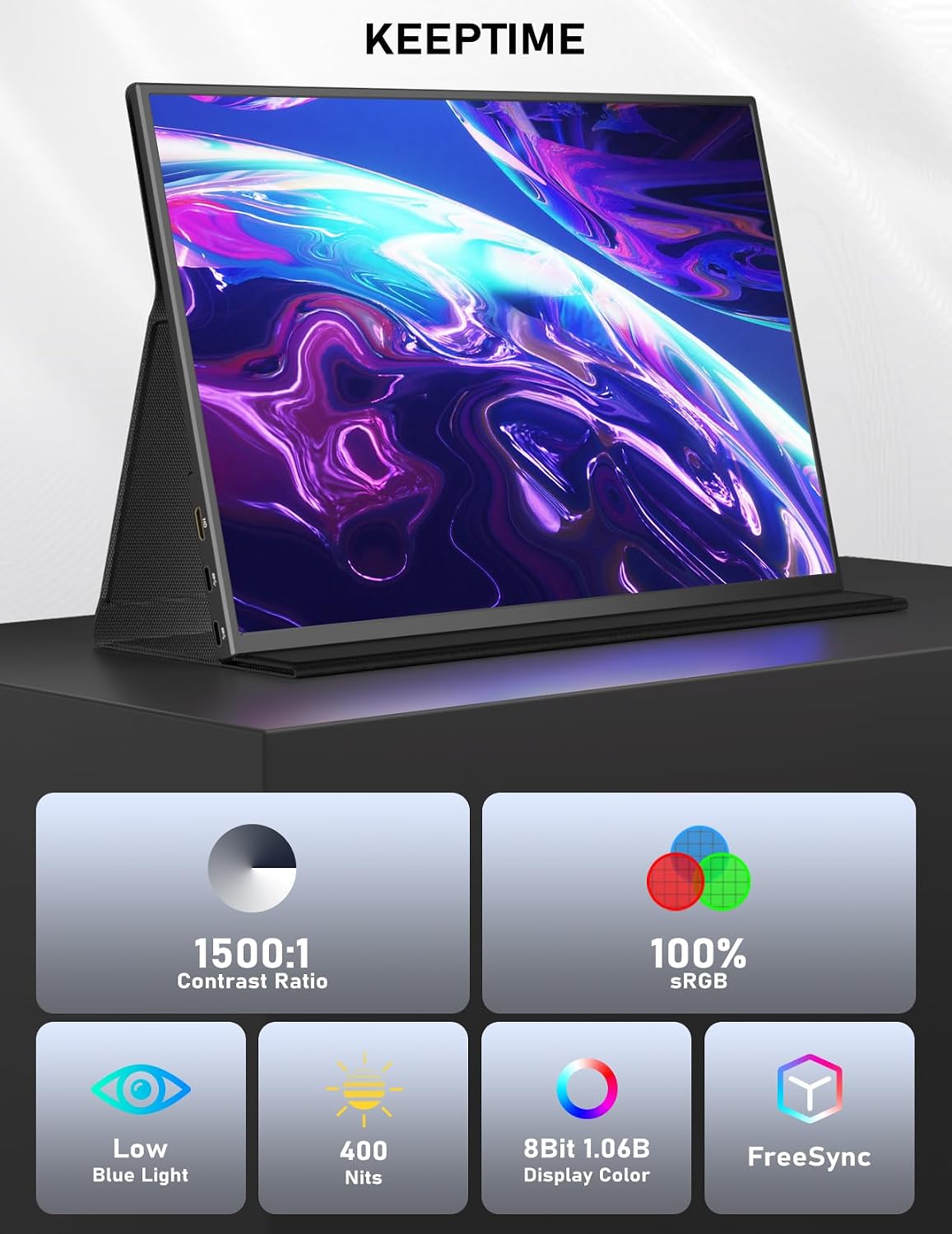 KEEPTIME 4K Portable Monitor 13.4' 3840 x 2400 UHD USB-C HDMI Laptop Monitor, 100% sRGB IPS Computer Gaming Display HDR Travel Monitor w/Speakers for Laptop Xbox PS5 Switch PC Phone
