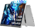 WUAWE 120Hz Portable Monitor, 100% sRGB 16 Inch Portable Gaming Monitor with Built-in Stand, HDR and Freensync, External USB C Monitor for Laptop, PC, Phone, Switch and PS5 (Silver)