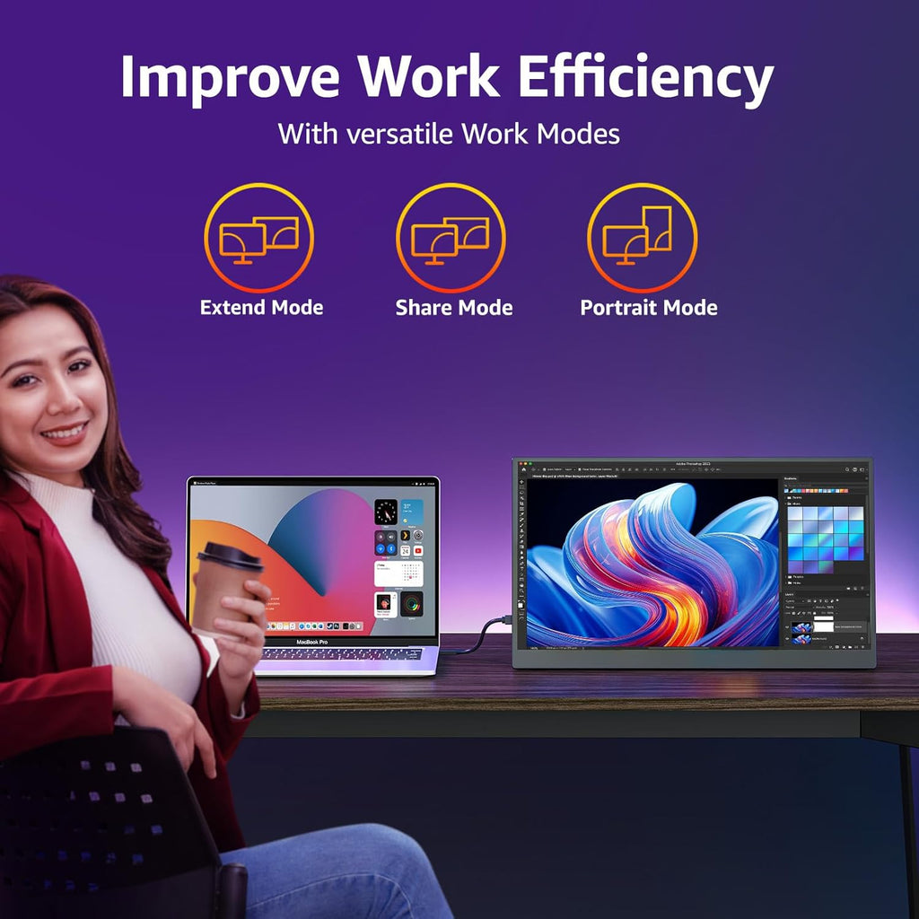 cocopar Portable Monitor IPS Travel Monitor with USB-C HDMI Portable Screen for Laptop MacBook Surface PC PS4/5 External Display with Kickstand, VESA Mountable, 18.5 Inch