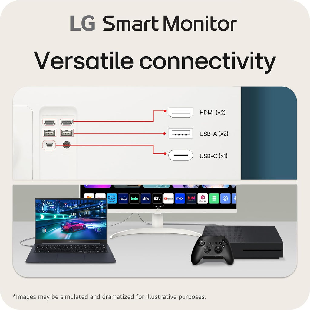 LG 32SR75U-W 32-inch Smart Monitor with Steaming TV, 4K UHD (3840 x 2160), HDR10, USB Type-C 65W PD, webOS, Screen Share, Bluetooth, Built-in Speaker, HDMI, USB, Remove Control, White