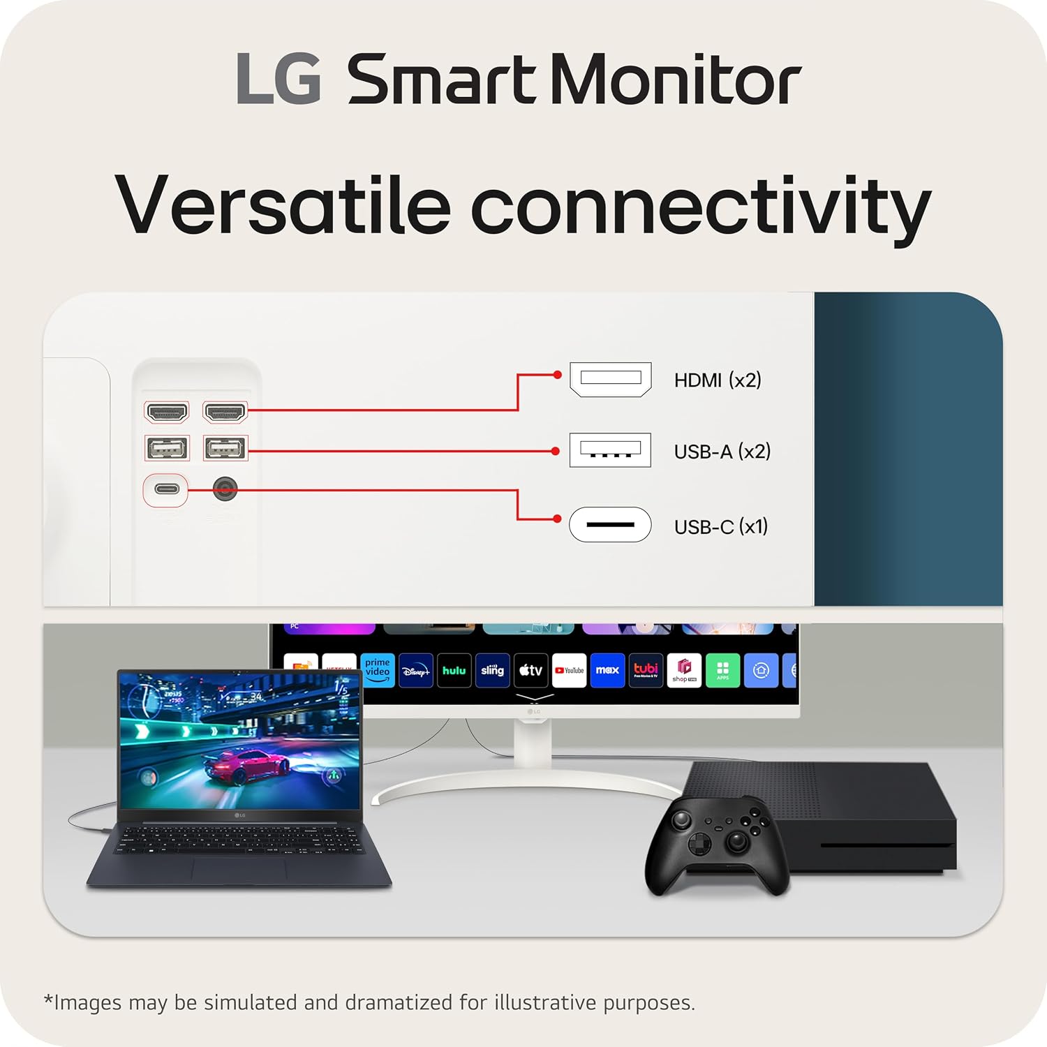 LG 32SR75U-W 32-inch Smart Monitor with Steaming TV, 4K UHD (3840 x 2160), HDR10, USB Type-C 65W PD, webOS, Screen Share, Bluetooth, Built-in Speaker, HDMI, USB, Remove Control, White