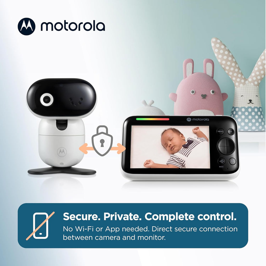 Motorola Nursery Video Baby Monitor with Camera, 5' Screen HD PIP1610, No WiFi, Wall Mount, Long Range, 2-Way Audio, Temperature Sensor, Motorized, Lullabies