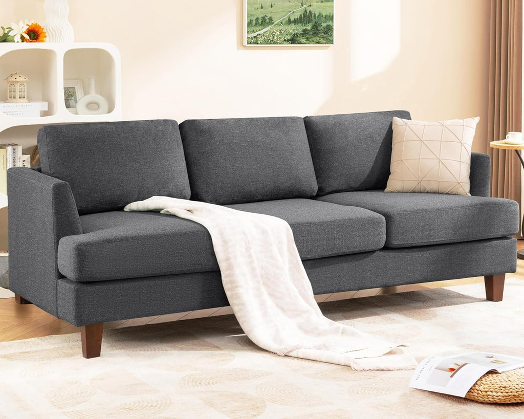 Busaurus 3 Seater Sofa Couch with Deep Seats, 89' Mid Century Modern Upholstered Sofa with Armrests, Comfy Couches for Living Room, Bedroom, Apartment and Office (Dark Grey)
