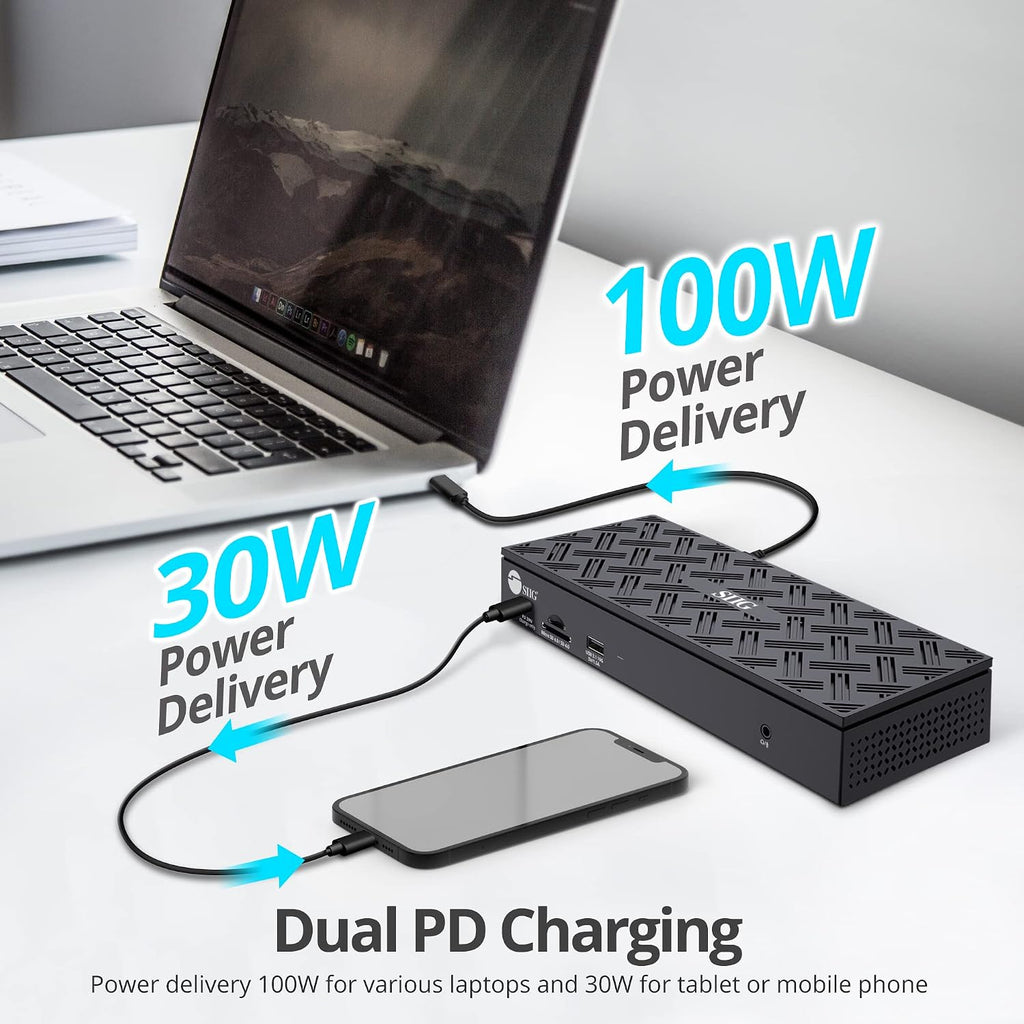 SIIG USB-C Quad 4K 60Hz Docking Station with 100W PD - Quad 4K@60Hz Monitor Laptop Dock - DisplayLink - 4 HDMI 4 DisplayPort, 4X USB-A, 2X USB-C, Thunderbolt 3 Compatible, 2.5 Gigabit Ethernet