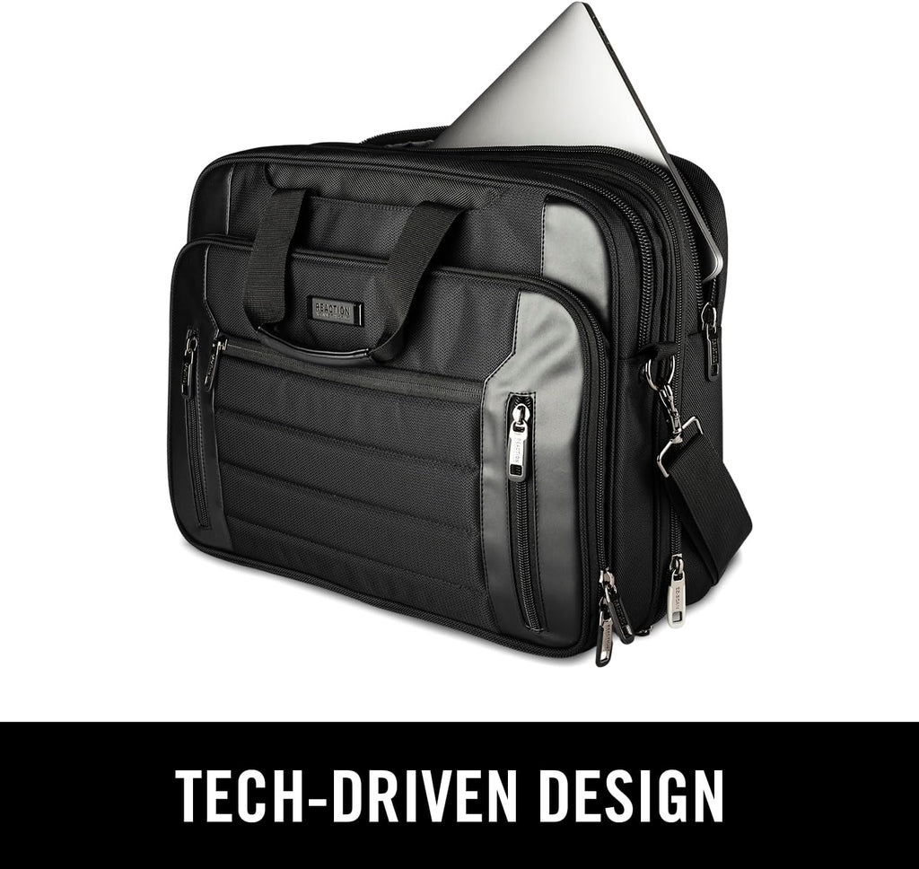 Kenneth Cole Reaction Keystone 1680d Polyester Dual Compartment 17' Laptop Business Portfolio, Black