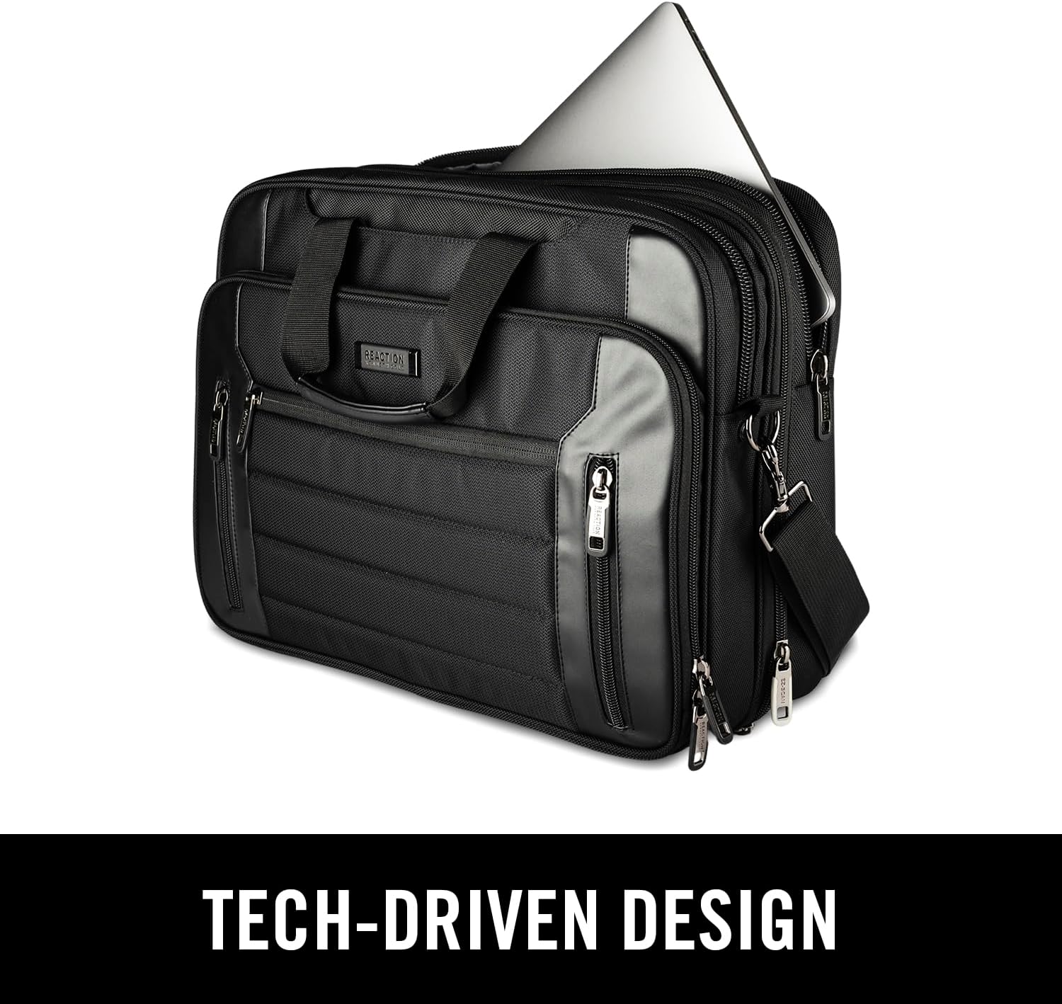 Kenneth Cole Reaction Keystone 1680d Polyester Dual Compartment 17' Laptop Business Portfolio, Black