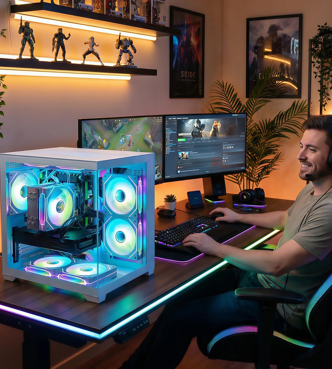 Gaming PC Desktop – i7-9700F up to 4.7GHz, GeForce RTX 3070 8GB GDDR6, 16GB DDR4 RAM, 512GB NVMe SSD + 1TB HDD, WiFi 6 & BT 5.4, 8× ARGB Fans, 650W PSU, WIN11P
