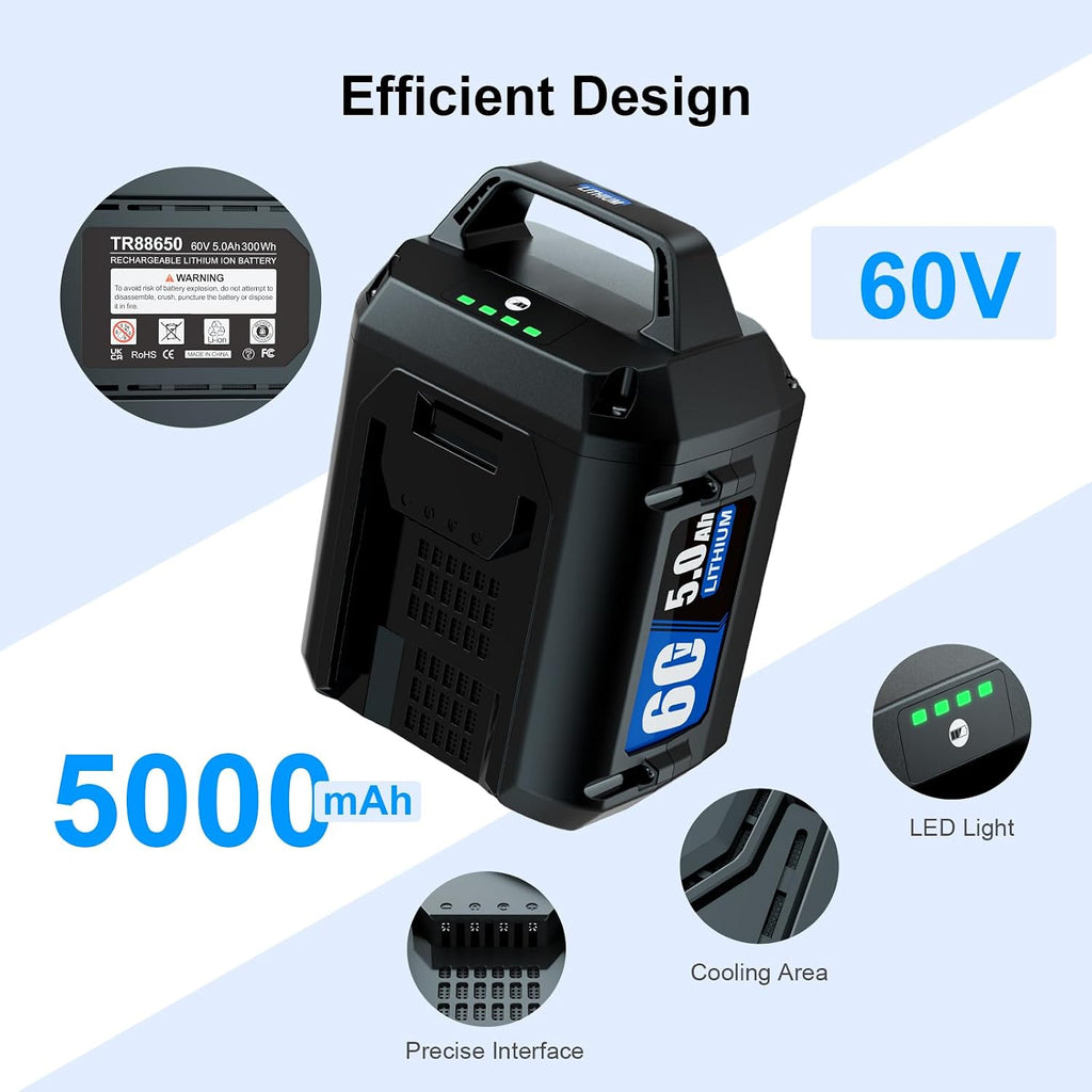 5.0Ah Lithium-ion Replacement for ‎Toro 60V Battery L108 L135 L216 L324 L405 88620 88625 88640 88660 88675，Compatible with Toro Flex Force Battery 60 Volt Max-1 Pack