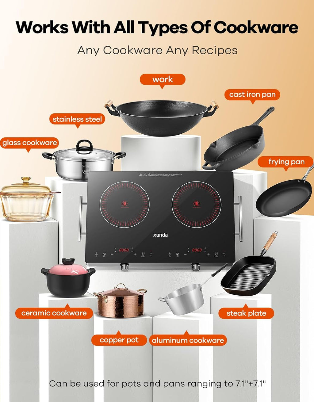 2 Burner Electric Cooktop 110V, Hot Plates Electric with Carry Handle, Ceramic Cooktop for Home, VR, 1800W Touch & Knob Control Timer, Safety Lock (Black)