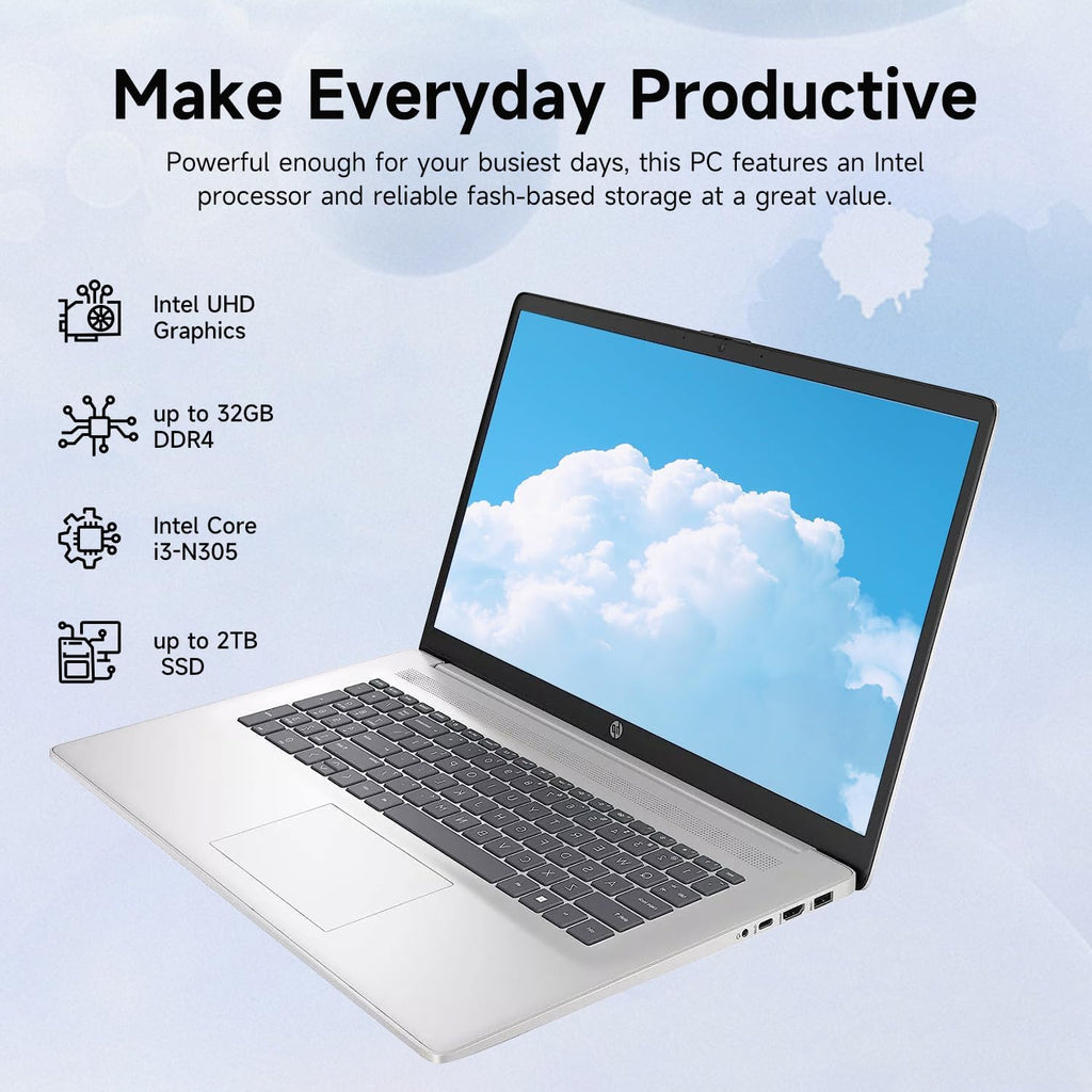 HP 17.3' Laptop for Home, Students, Business, Lifetime Office 365 for The Web, 17.3' Touchscreen, 8-Cores Intel CPU, w/Copilot, 32GB RAM, 128GB eMMC + 2TB PCIe, Camera Privacy Shutter, Win11 Pro