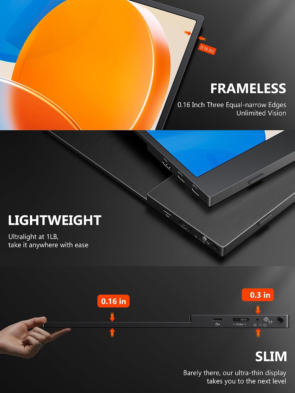 4K Portable Monitor, 13.3' UHD IPS Portable Laptop Screen, Second Screen Dual USB C HDMI Computer Gaming Display with Speakers, Travel Monitor for PC Phone PS4/5 Xbox Switch