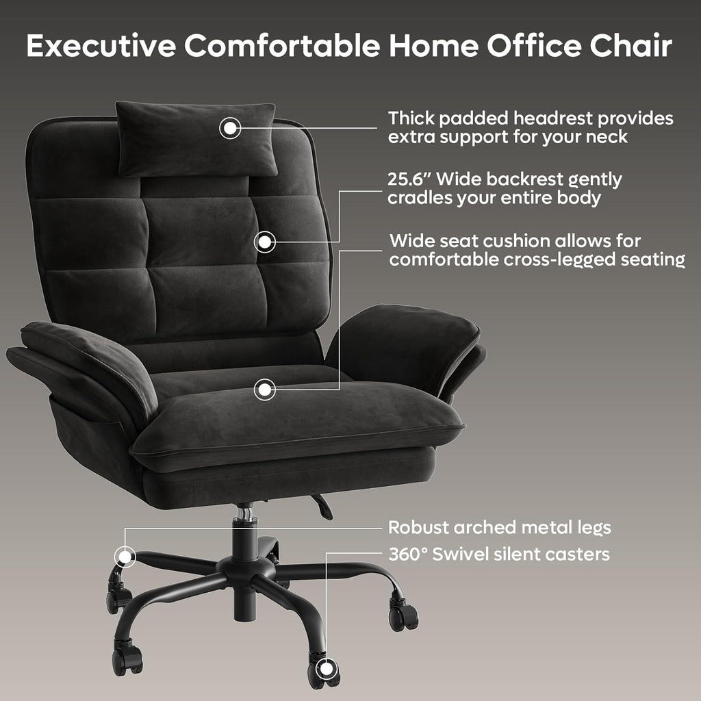 Bestier Criss Cross Chair with Flip-Up Armrests and Headrest, 135° Reclining Swivel Executive Chair with Side Pockets, Big and Tall Computer Desk Chair for Home Office Bedroom, Black Velvet
