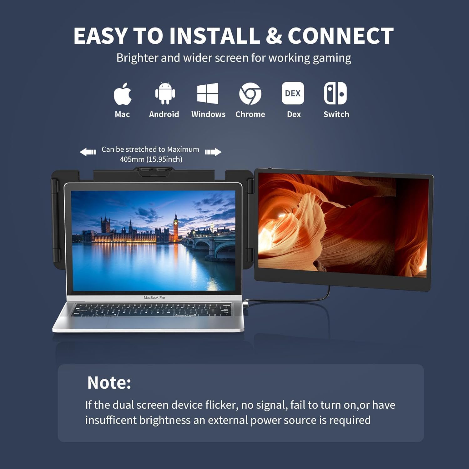 APILDELLA 14'' Laptop Screen Extender 1080P, Portable Dual Monitor Extender for Laptops - USB C and HDMI, Plug-Play for Dual Display on Mac and Windows, Fits 13''-16'' Laptops