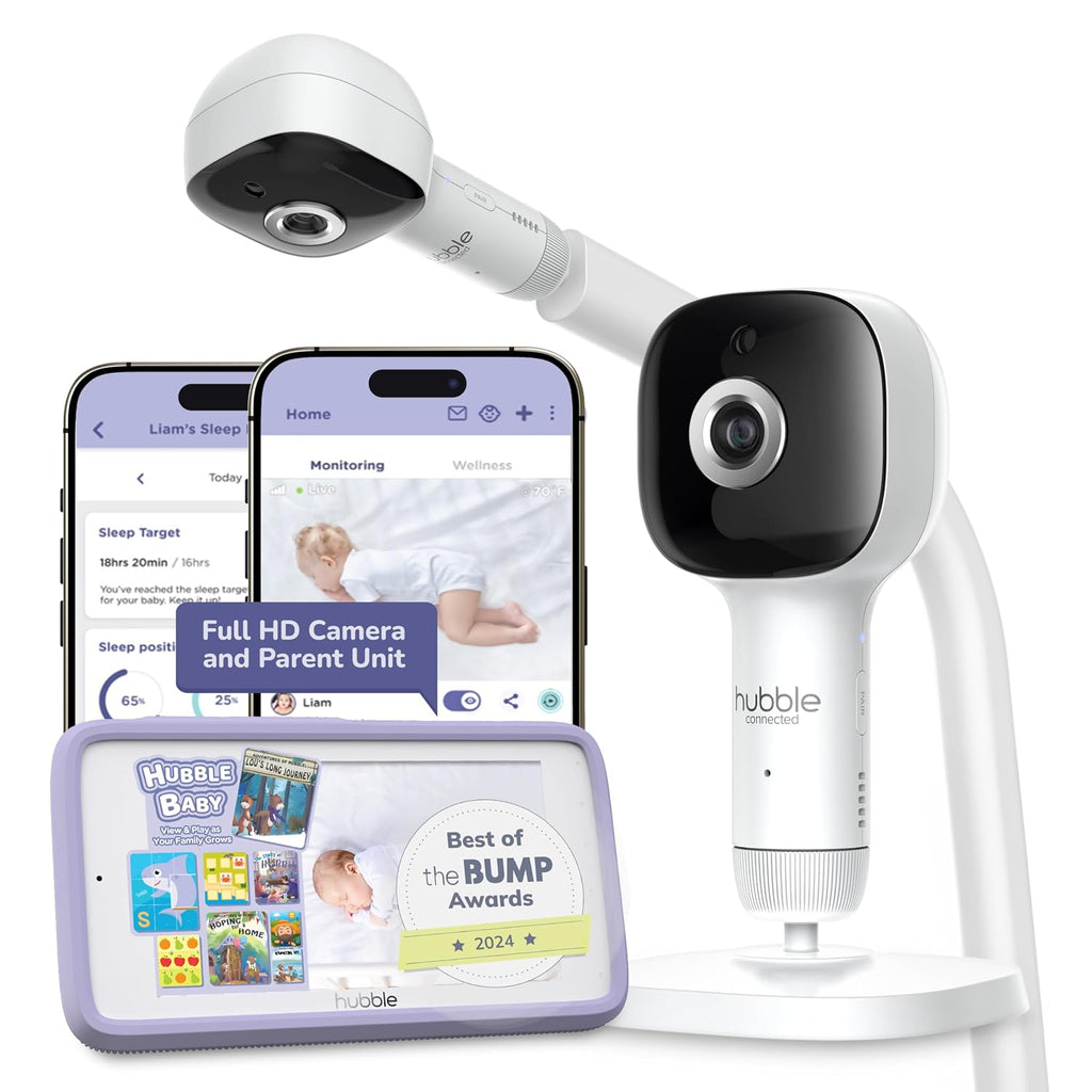 HUBBLE CONNECTED SkyVision AI Pro Baby Monitor — Baby Camera Monitor w/Covered Face, Rollover & True Cry Detection, Sleep Trainer, Soother & More — w/Touch Screen HD Parent Unit, Crib Mount System