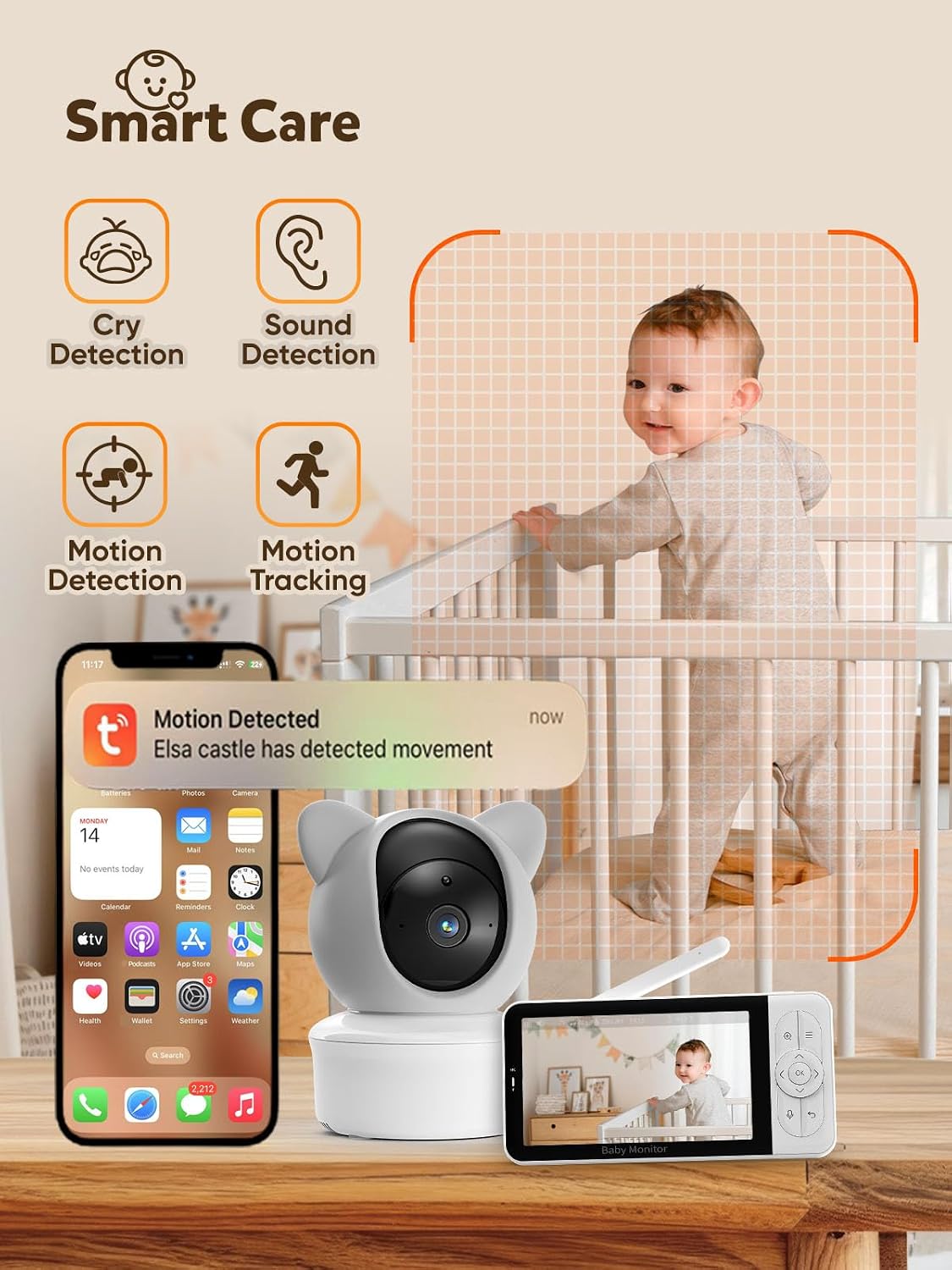 iFamily WiFi Baby Monitor with App – Smartphone Baby Monitor with 5' HD Monitor & 2K Camera, Night Vision, 2-Way Talk, Motion Tracking&Alerts, Temp Sensor, Lullabies,Secure WiFi Lock