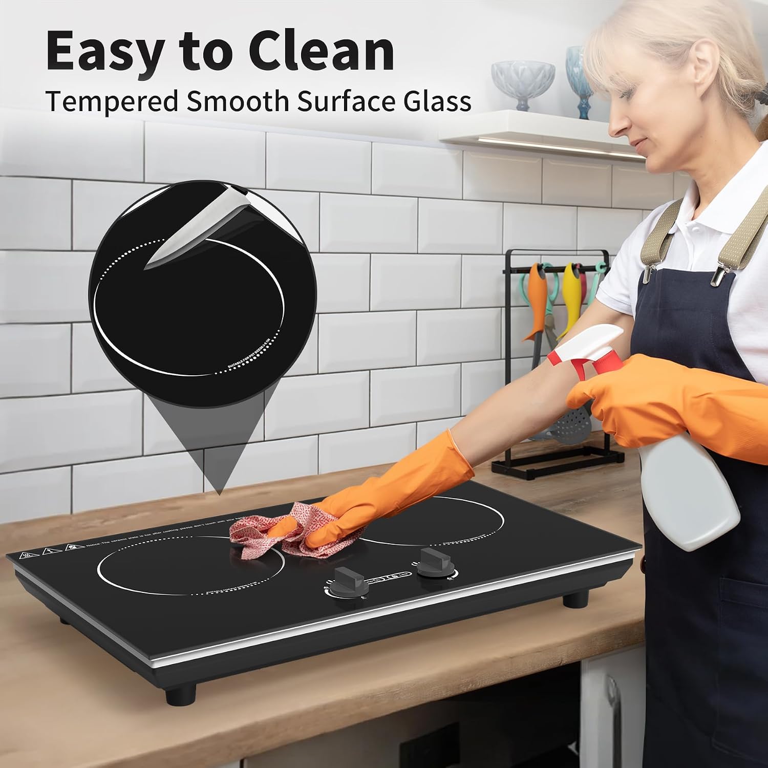 VBGK Induction Cooktop,110V 4000W Countertop burners with Knob Control,9 Power Levels, Kids Lock & Timer,LED touch control,Overheat Protection Electric stove,2 burner induction cooktop
