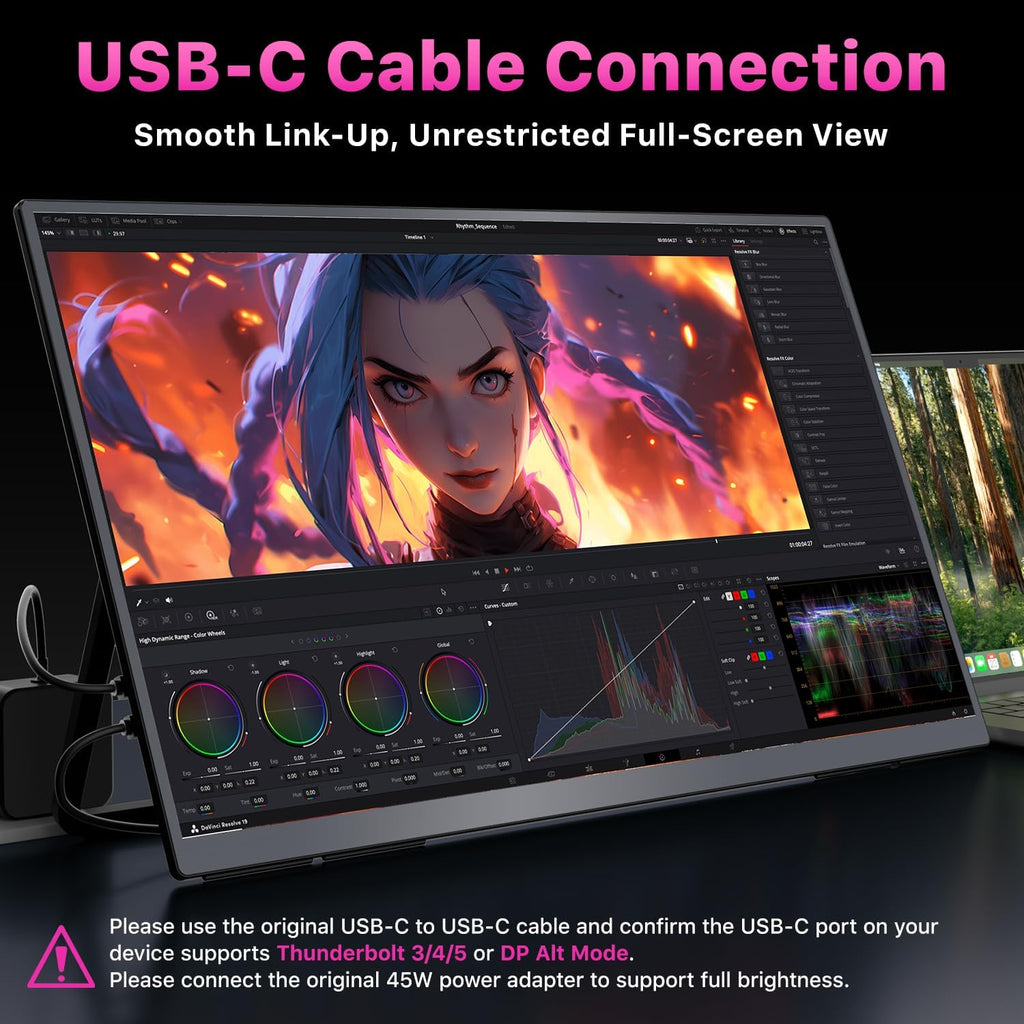 cocopar Portable Monitor IPS Travel Monitor with USB-C HDMI Portable Screen for Laptop MacBook Surface PC PS4/5 External Display with Kickstand, VESA Mountable, 23.8 Inch
