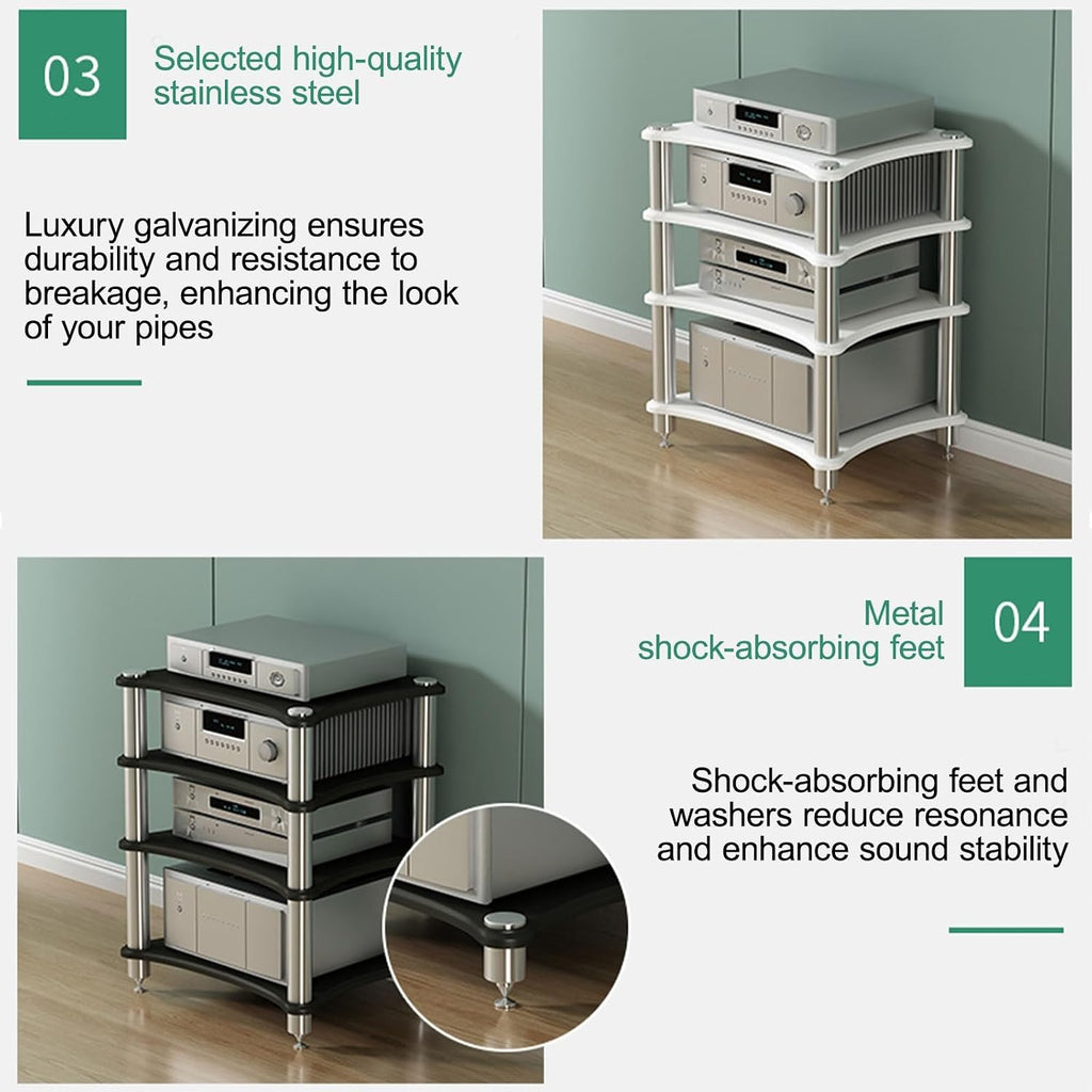 Stereo Cabinet, Home Stereo System Entertainment Components, Amplifier Rack/Audio-Video Shelving, for Gaming, Meeting, Living, Recording Room(White,10cm/3.9in)