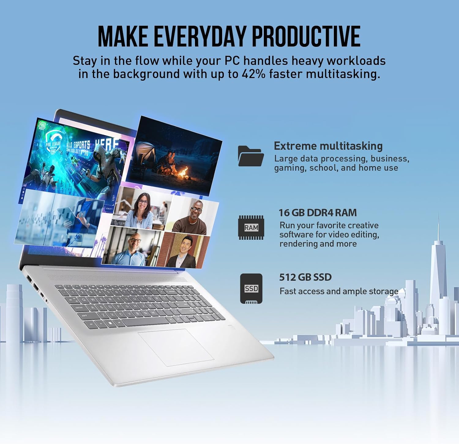 HP 17 Inch Laptop Touchscreen Computer, 17.3' HD+ Touch Screen Business Laptop PC, Intel Core i7,Windows 11 Pro, Backlit 10-Key, Fingerprint, 16GB RAM 512GB SSD