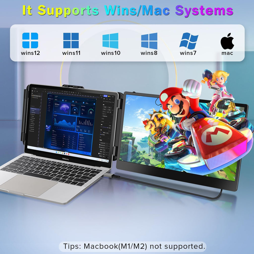 2023 Upgraded S1 14' Portable Monitor for Laptop Screen Extender Monitor 1080P FHD IPS Dual Laptop Monitor Extender Plug and Play Type-C/HDMI for 13-17.3inch Laptop（Windows,Mac,Android, Dex）