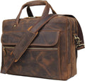 Augus Leather Briefcase for Men 15.6 Inch Laptop Bag Business Travel Large Capacity With Trolley Sleeve YKK Metal Zipper, Brown