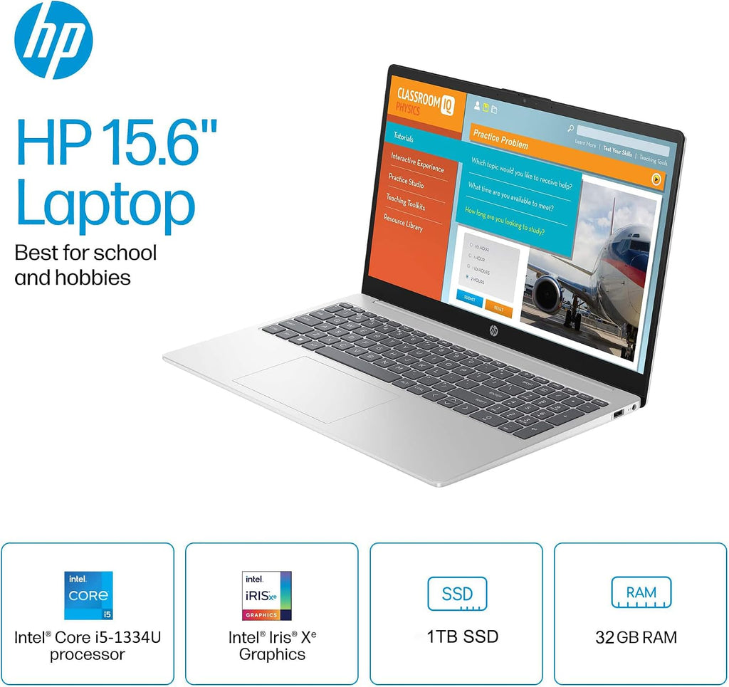 HP 15 Laptop (15.6' FHD Touchscreen, Intel Core i5-1334U (> i7-1255U), 32GB RAM, 1TB SSD) for Business, Students, Home, 10-Hour Long Battery Life, Webcam, Wi-Fi 6, Numpad, Fast Charge, Win 11 Pro