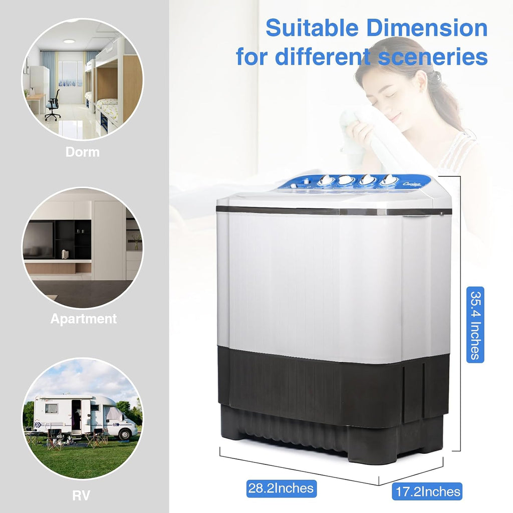 24Lbs Portable Washing Machine, Portable Washer and Dryer, Washer (16Lbs)& Spin(8Lbs)2 in 1 Twin Tub Washer Compact Machine with Drain Pump