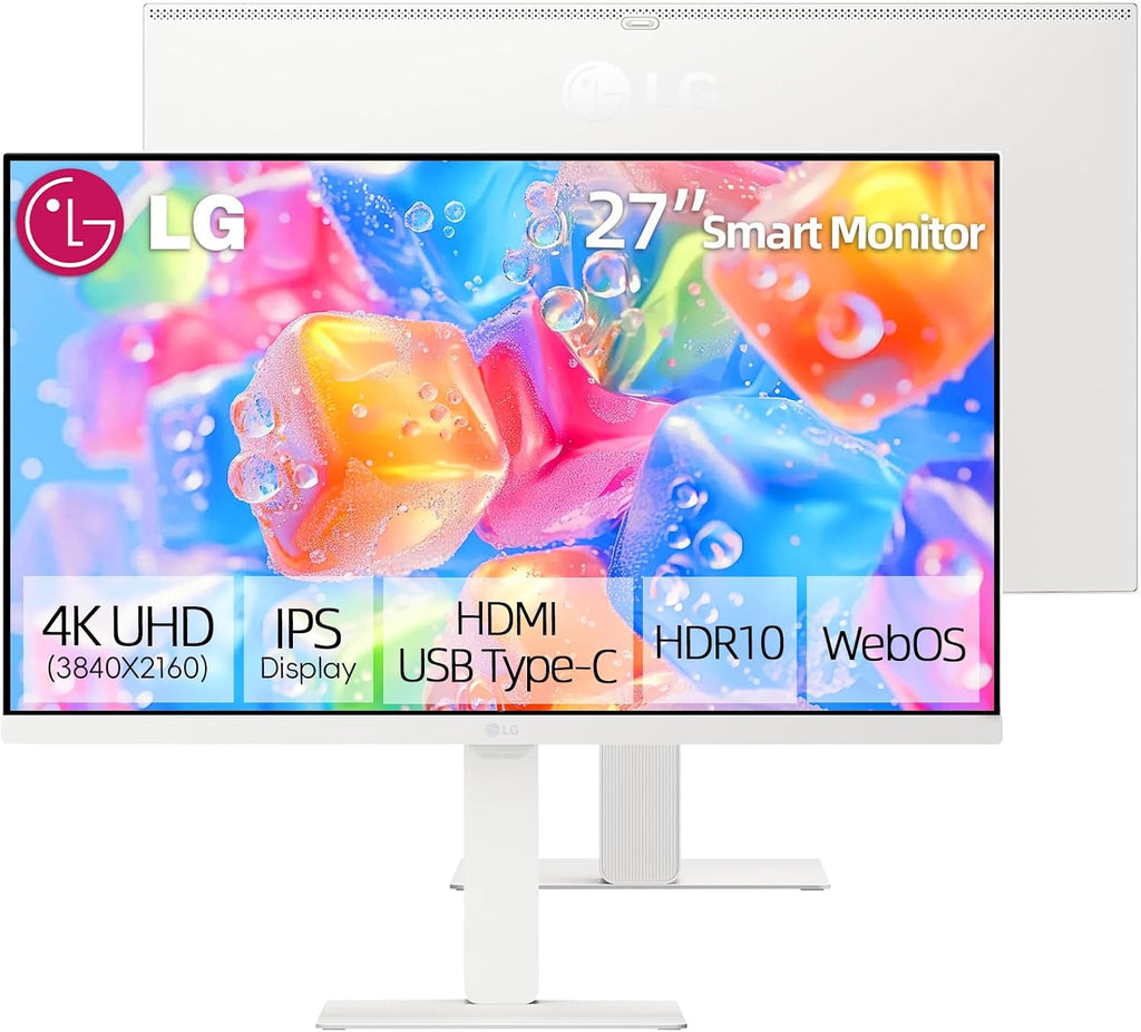 LG 27-Inch Smart Monitor, 4K UHD (3840 x 2160) IPS Display, HDR10, Built-in Speaker, Screen Share, Remote Control, WebOS, HDMI, USB Type-C PD 65W, AirPlay 2, Bluetooth, Tilt/Height/Swivel/Pivot Stand