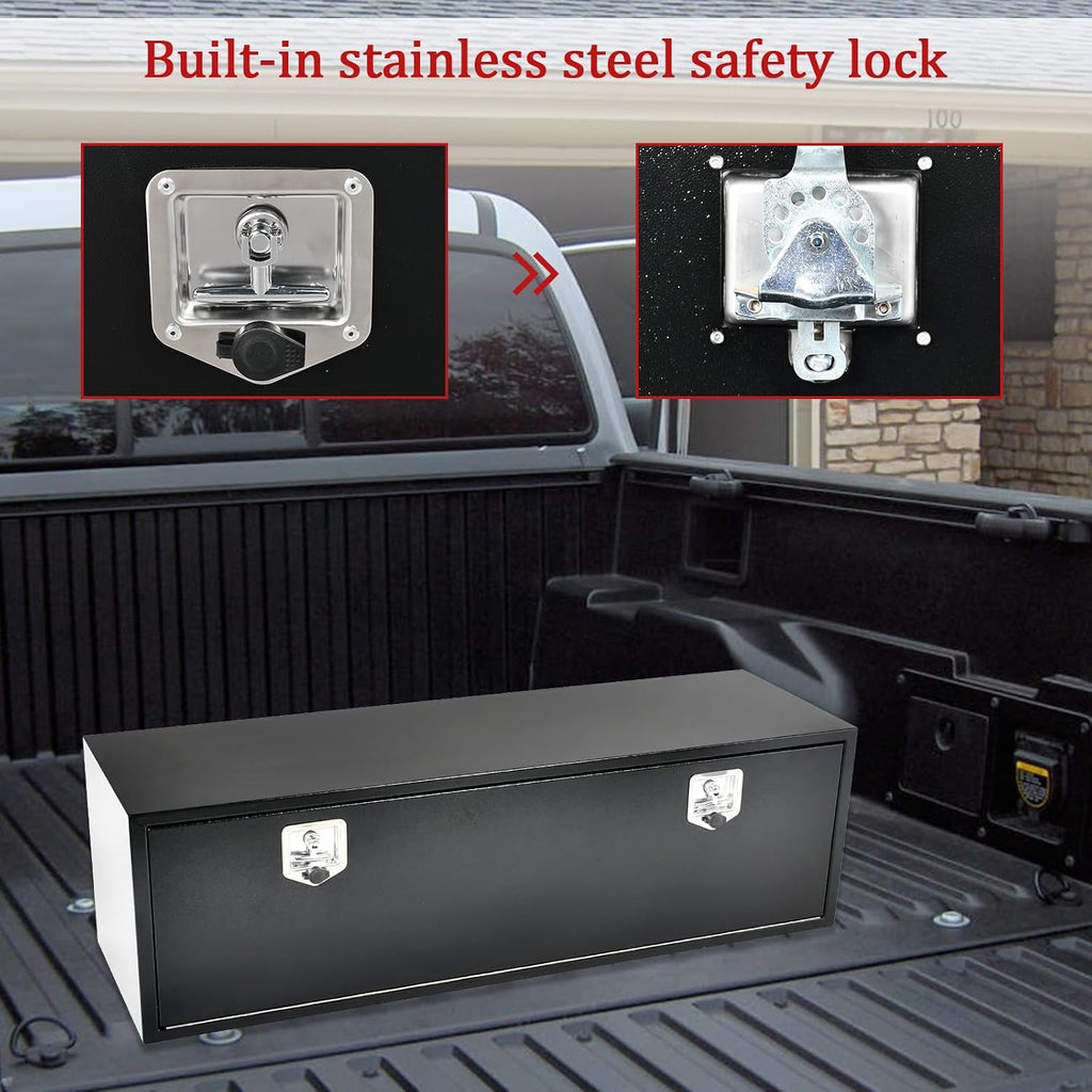 60'' Inch Steel Underbody Truck Tool Box & T-Handle Latch Heavy Duty For Trucks Trailers RV ATV Pickup Trucks Flatbeds Organization Storage Job Tool Chest -60'(L) x 18'(W) x 18'(H) Black