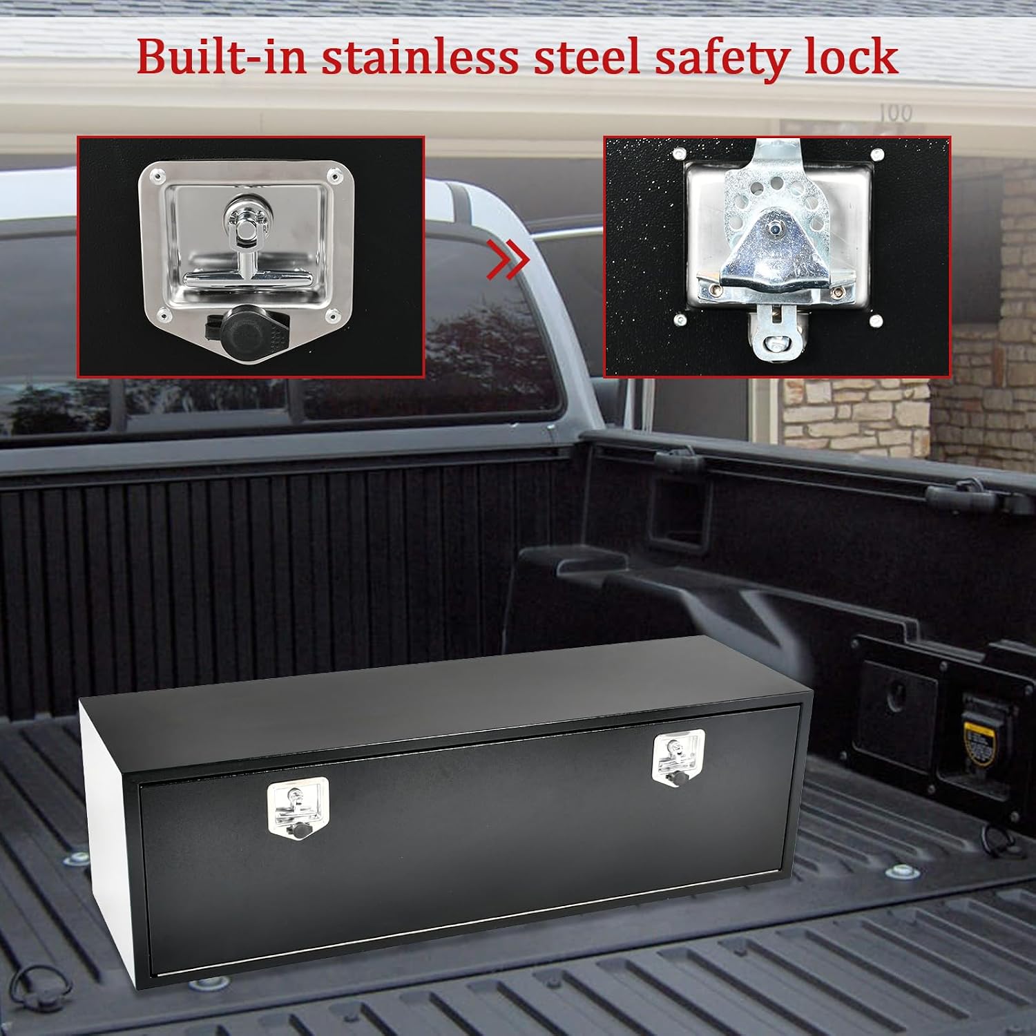 60'' Inch Steel Underbody Truck Tool Box & T-Handle Latch Heavy Duty For Trucks Trailers RV ATV Pickup Trucks Flatbeds Organization Storage Job Tool Chest -60'(L) x 18'(W) x 18'(H) Black