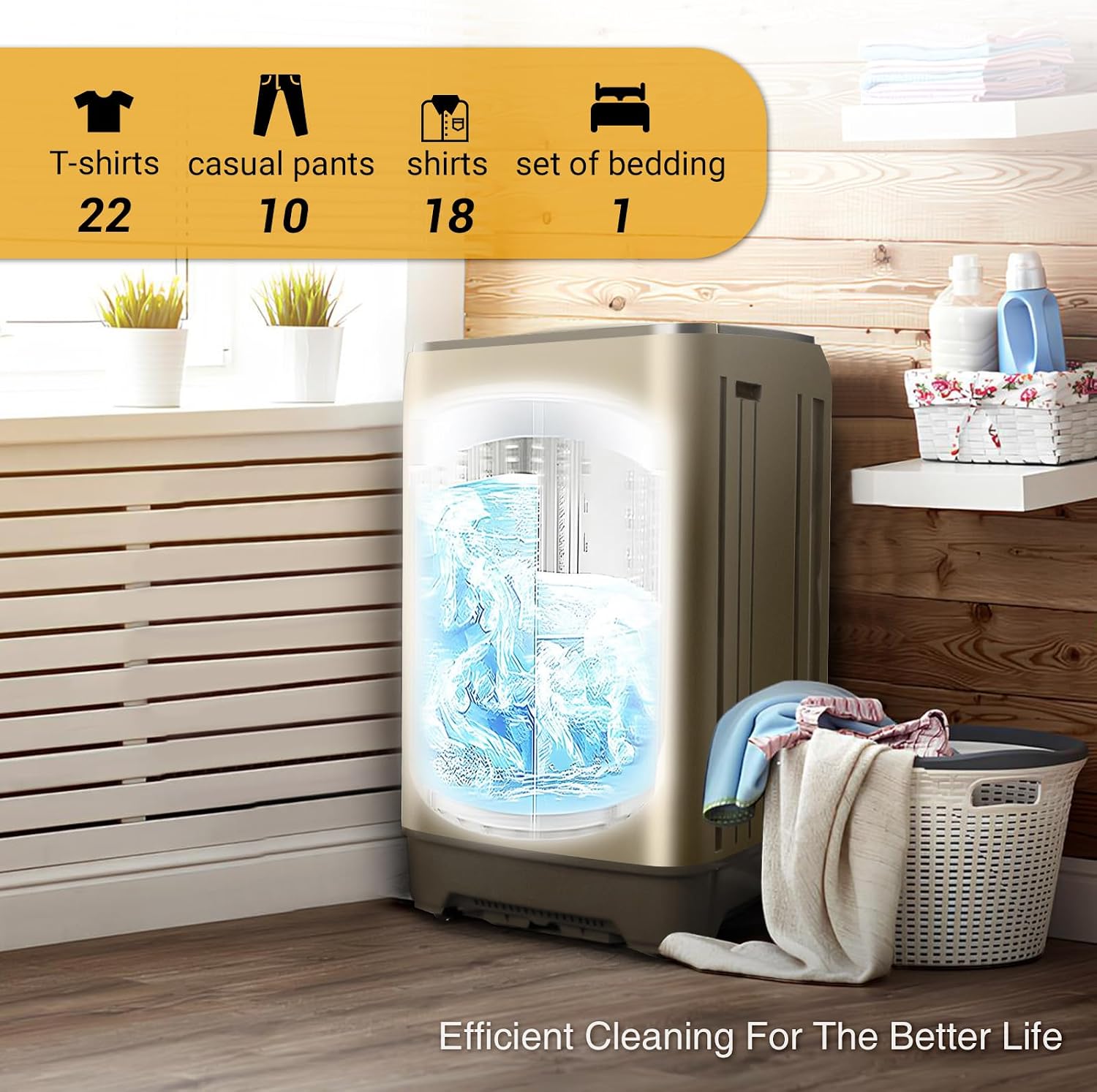 Portable Washing Machine 17.7lbs Full-Automatic Compact Washing Machine for Apartment, 10 Wash Program Small Washer for Dorm, Portable Washer for RV, Home, Gold