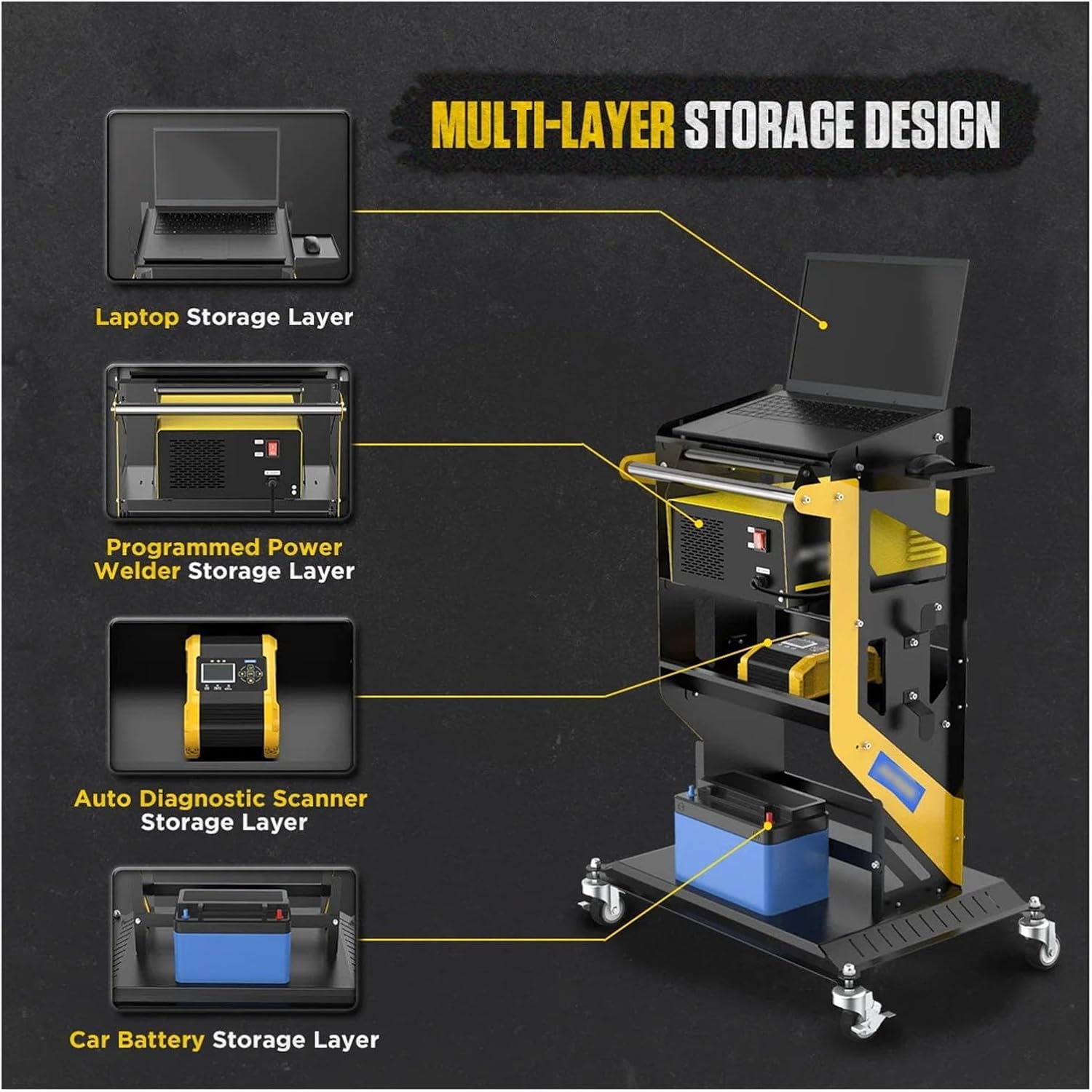 Tool Box 3 Tier Tool Cart Car Repair Workshop Auxiliary Equipmen Toolbox Storage Heavy Duty Cart Tool with Lockable Casters Tool Storage