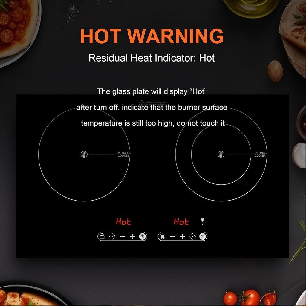 Dual Coil Design of 2 Burner Cooker, 1800W Electric Ceramic Hot Plate for Cooking, Infrared Double Burner Portable Countertop or 24inch Built-in Cooktop Radiant Stove Top, Compatible with All Cookware