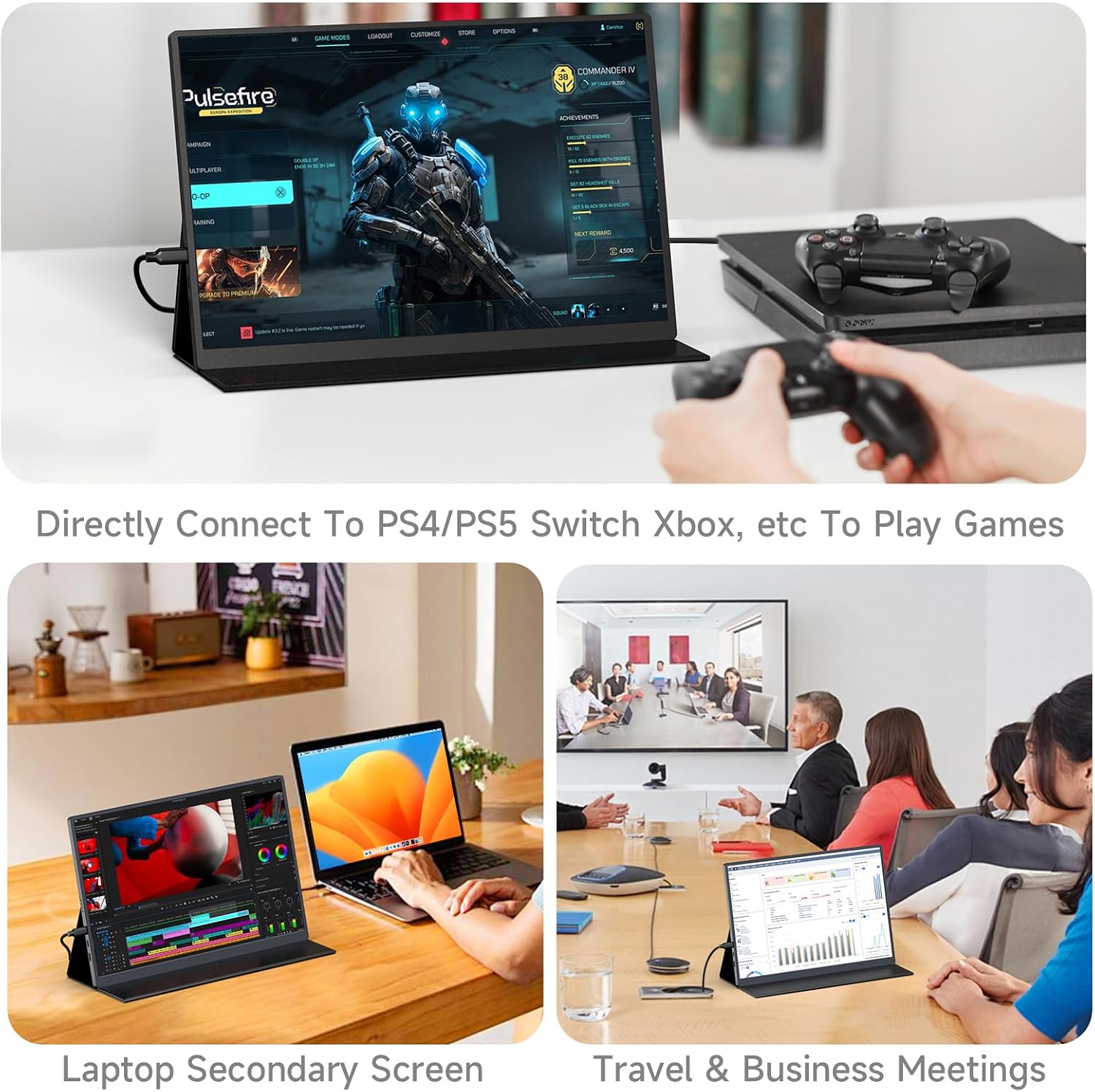 AYY 16' 2.5K 120Hz Portable Monitor, 2560x1600 HDR IPS Display, QHD 100% sRGB, USB-C & HDMI, Eye Care External Second Screen, for Laptop/PC/Phone/PS4/5/Xbox/Switch