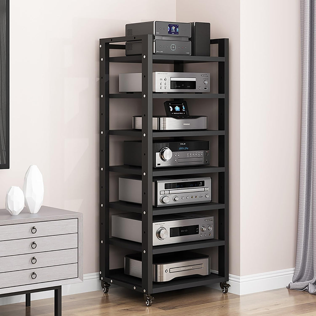 5 6 7 Tier AV Media Cabinet Stand, 4.6FT Tall Audio Tower Rack, Corner TV Stand With Adjustable Shelf, Modern Stereo Racks for Living, Gaming, Recording Room (Black-1, 7 Tier)