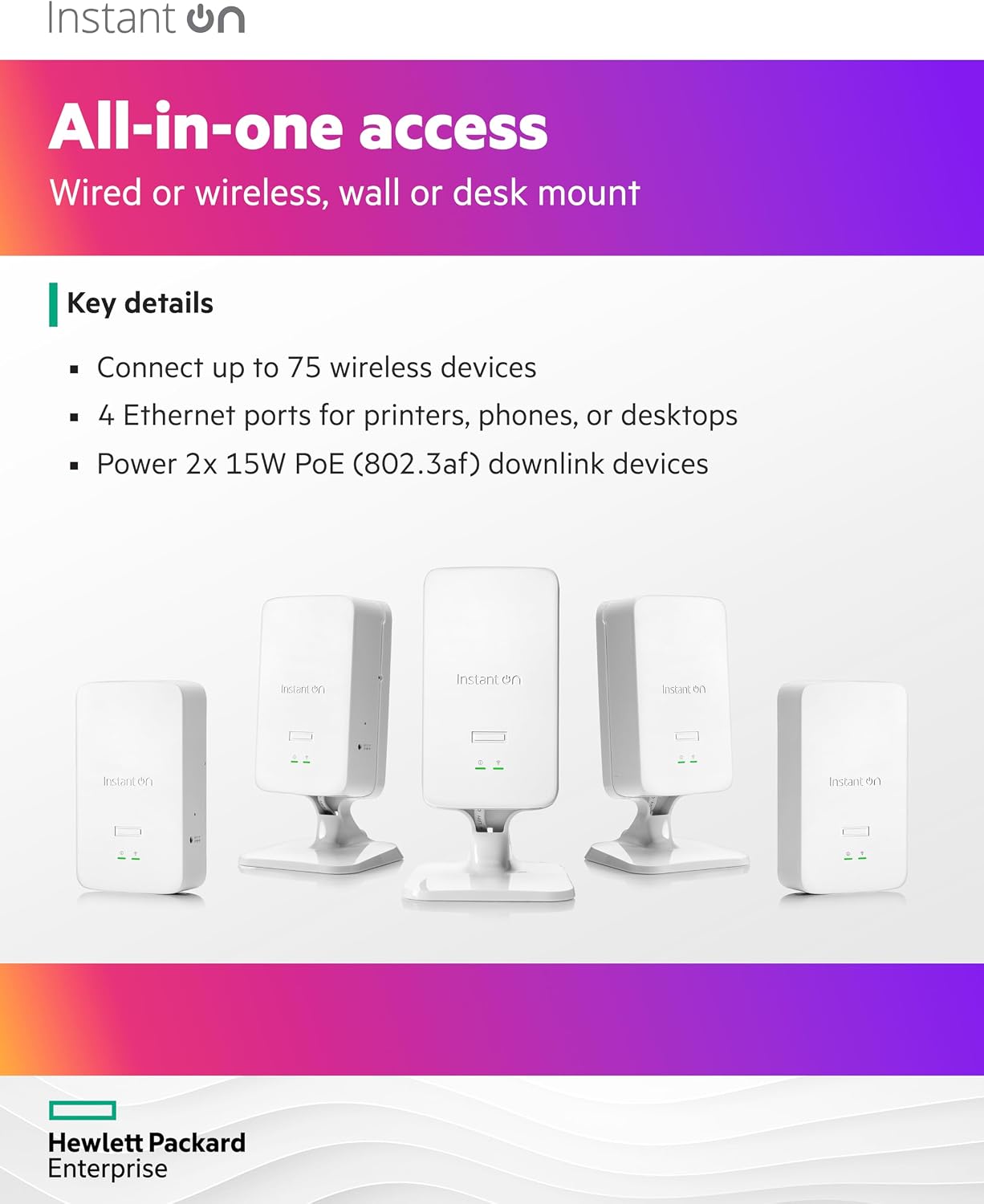 HPE Networking Instant On Access Point AP22D 2x2 WiFi 6 Indoor Wireless Access Point | Single-Room, Secure, Smart Mesh Support | Power Source NOT Included | US Model (S1U75A)