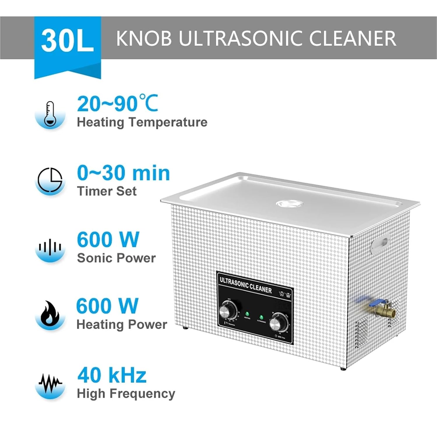 30L 900W Ultrasonic Cleaner 110V/220V Industrial Compatible with Injector Engine Auto Parts Lab PCB Cleaner Washing Machine(100-600W,EU)