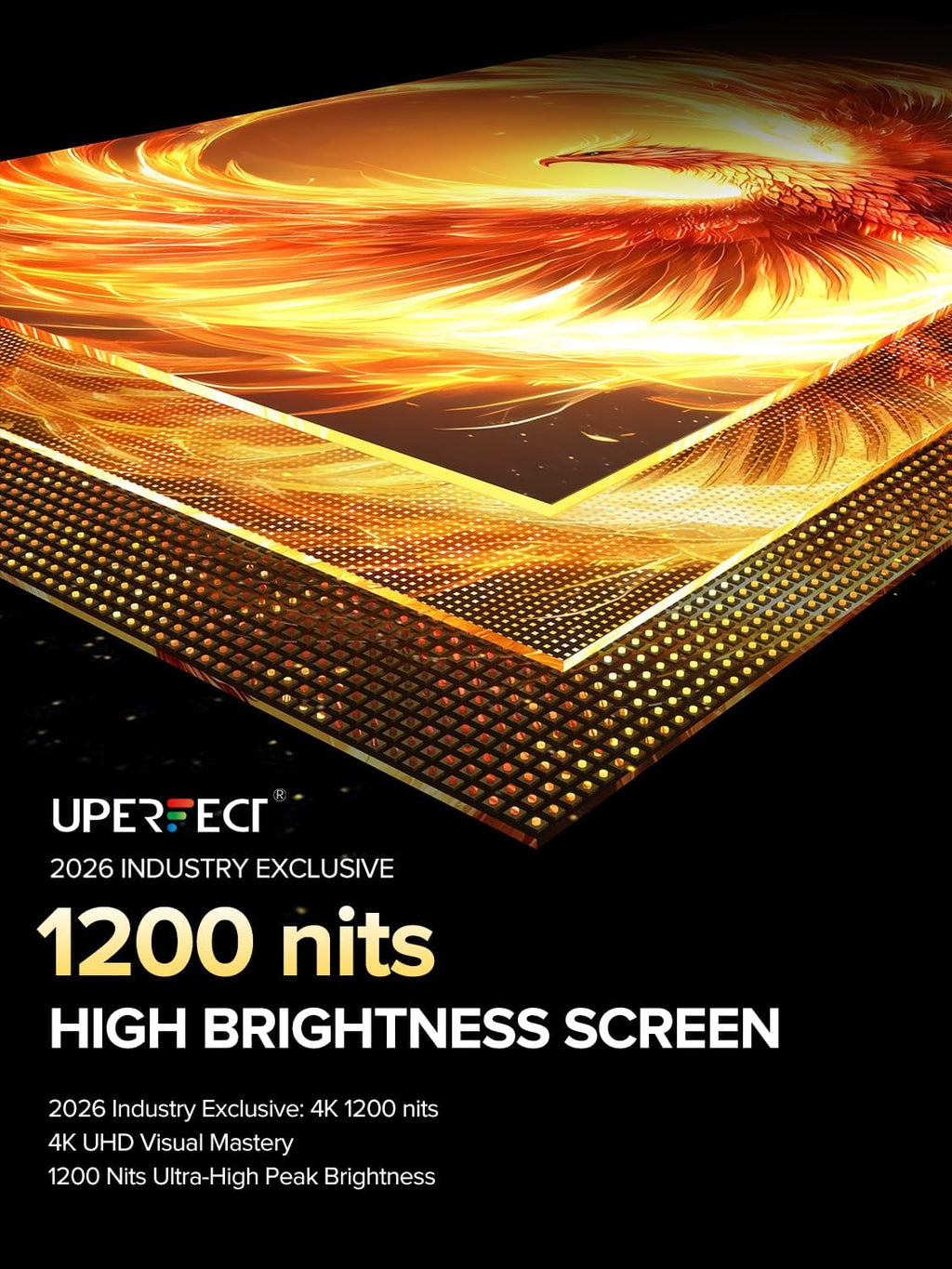 UPERFECT Portable Monitor 4K 16' | 1200 Nits Laptop Monitor | 3840 * 2400 UHD | 145% sRGB, 2000:1 Contrast | USB-C & MINI HDMI | VESA & Smart Case | Travel Screen for Computer, PC, Game Consoles