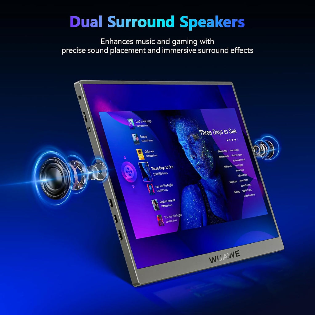WUAWE 120Hz Portable Monitor, 100% sRGB 16 Inch Portable Gaming Monitor with Built-in Stand, HDR and Freensync, External USB C Monitor for Laptop, PC, Phone, Switch and PS5 (Silver)