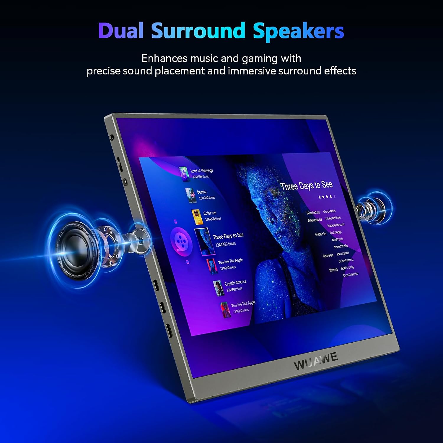 WUAWE 120Hz Portable Monitor, 100% sRGB 16 Inch Portable Gaming Monitor with Built-in Stand, HDR and Freensync, External USB C Monitor for Laptop, PC, Phone, Switch and PS5 (Silver)