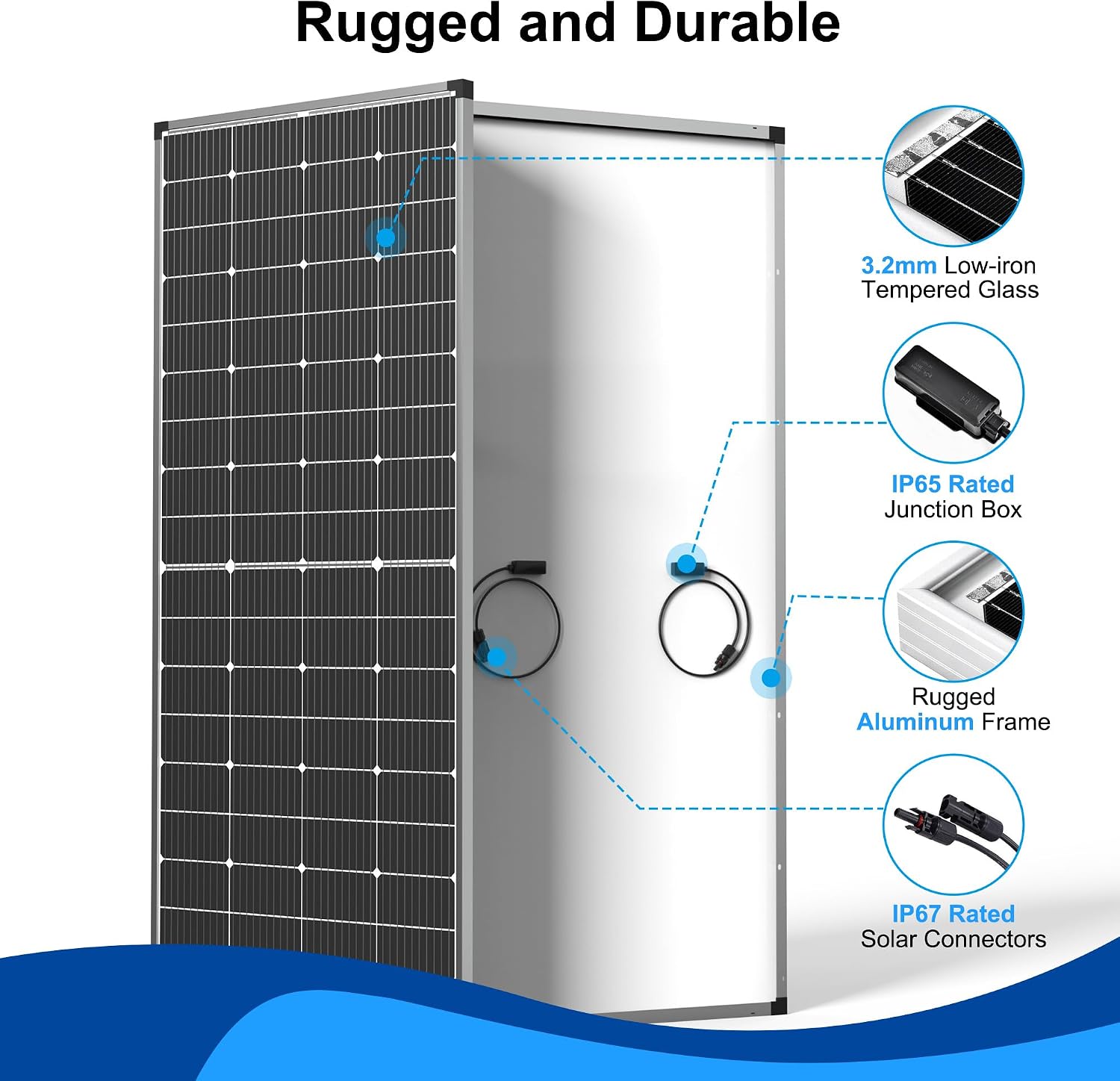 Solar Panel 250W 12 Volt 10BB Cell,Monocrystalline High-Efficiency 250 Watt 12V PV Module Power Charger for RV Caravan Marine Camper Rooftop Farm Battery and Other Off-Grid Applications