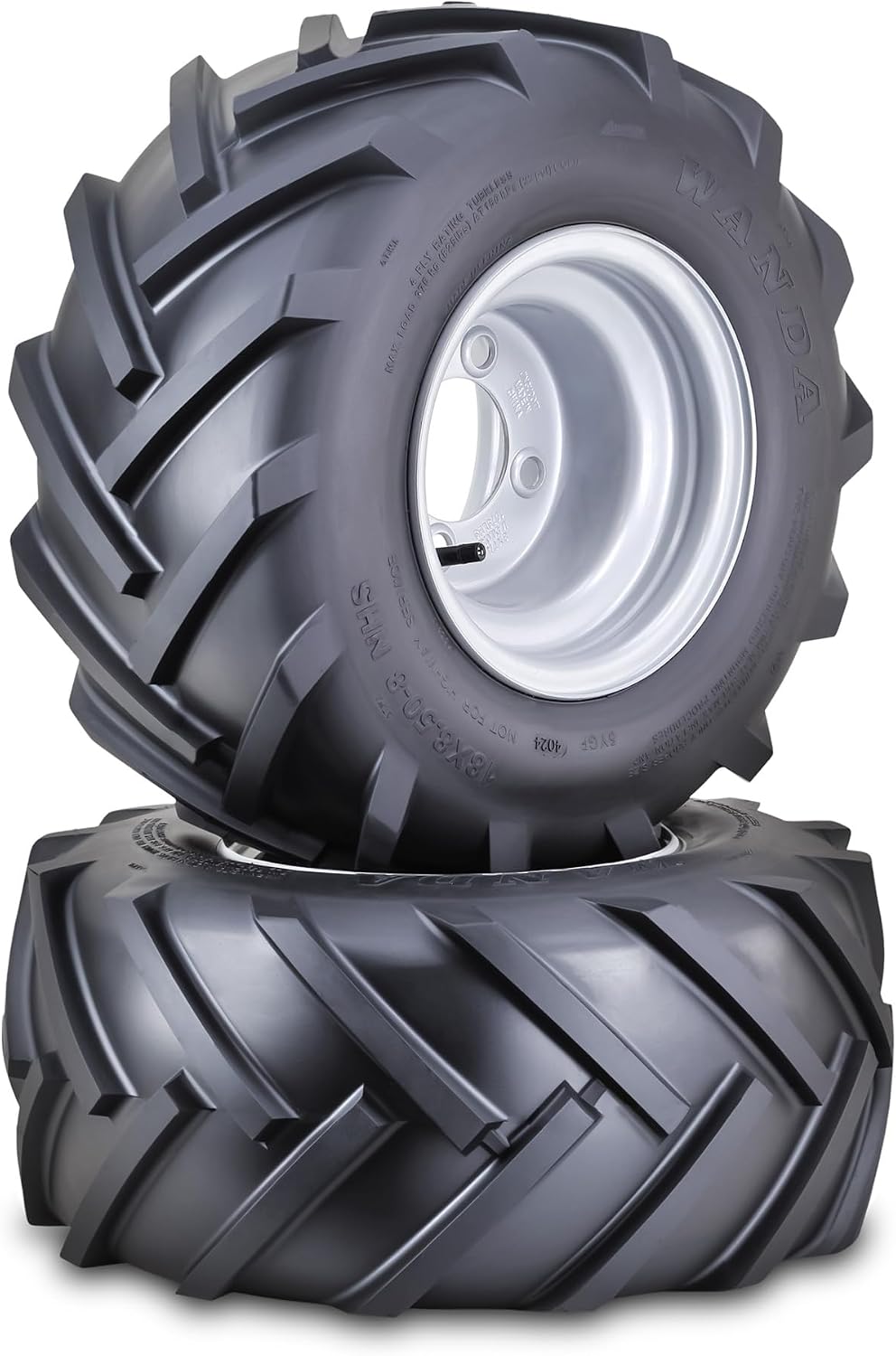 WANDA Lawn Mower Tractor Tire Wheel Assembly 18X8.5-8 4-Ply with 4 Lugs on 4' PCD Silver Wheel-13079,SET 2