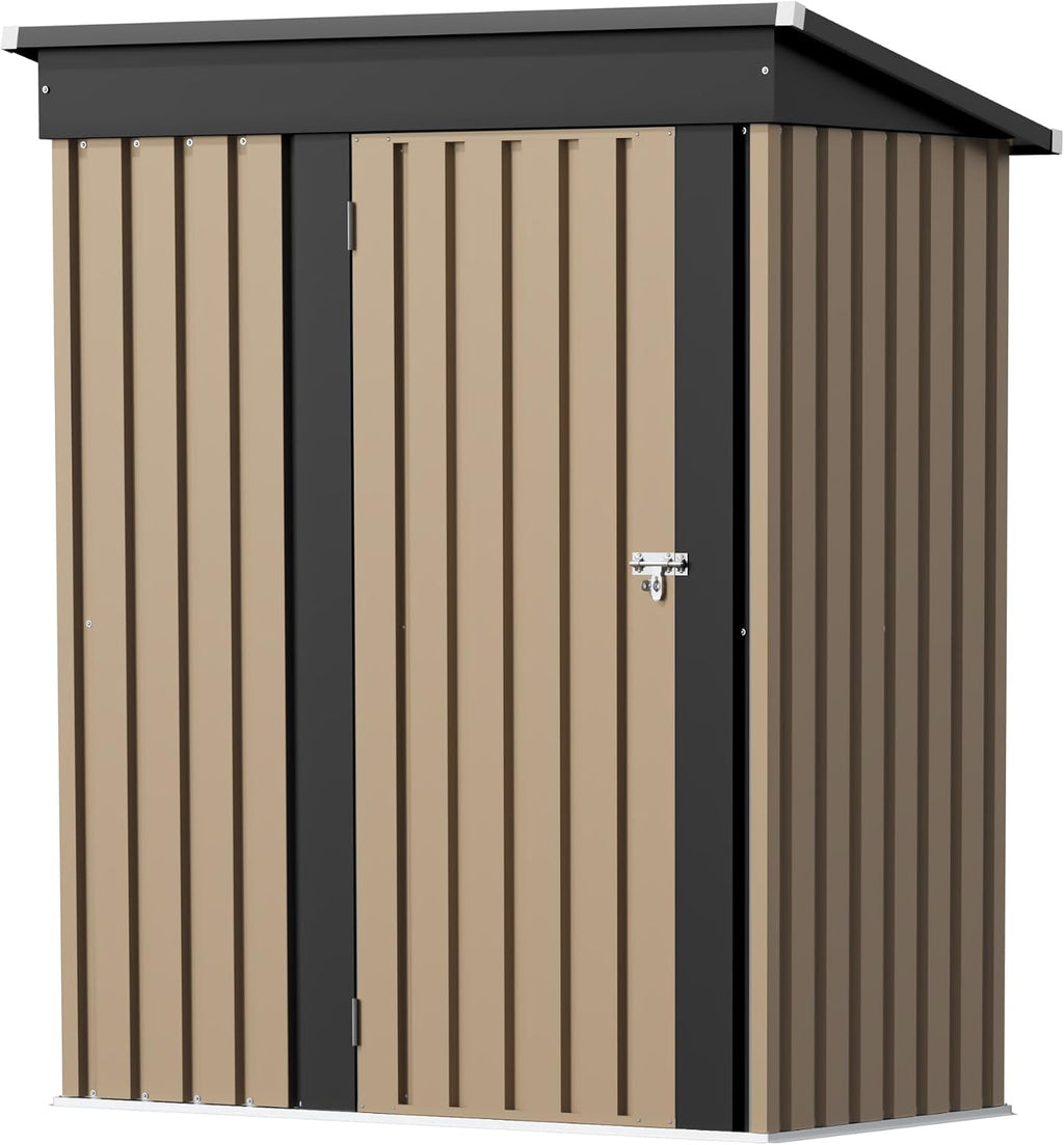 GUNJI 5 x 3 FT Shed Outdoor Storage Shed Metal Garden Shed with Lockable Door Outside Waterproof Tool Shed for Backyard, Patio, Lawn (Brown)
