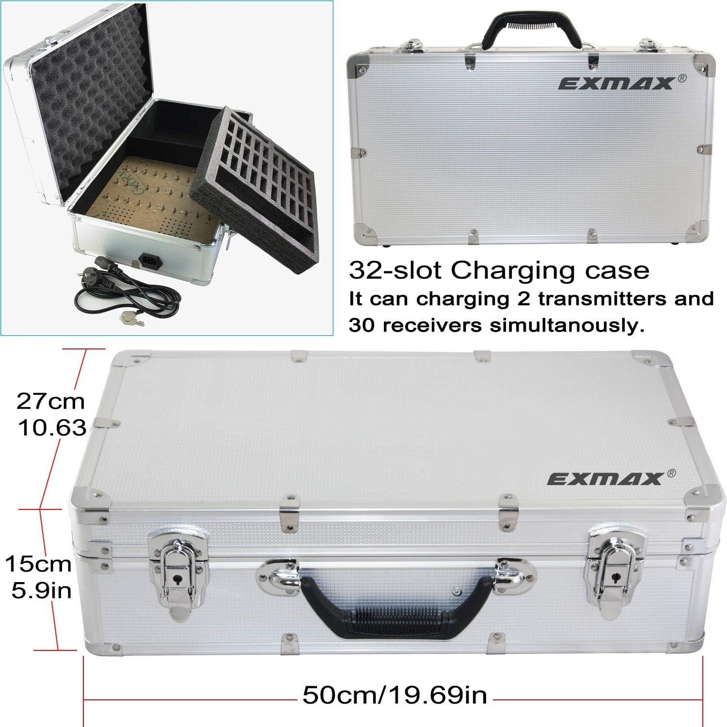 EXMAX Wireless Tour Guide System Whisper Voice Audio Transmission ATG-100T 195MHz for Silent Meeting Court Church Translation Command Training (2 Transmitters & 20 Receivers +Aluminium Charge Case)