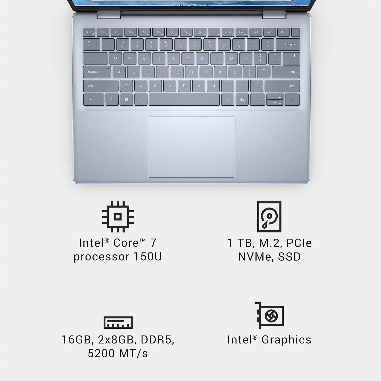 Dell Inspiron 5440 Laptop - 14-inch 16:10 FHD+ Display, Intel Core 7 Processor 150U Processor, 16GB DDR5 RAM, 1TB SSD, Intel UHD Graphics, Windows 11 Home, Onsite Service + Dell Migrate - Ice Blue