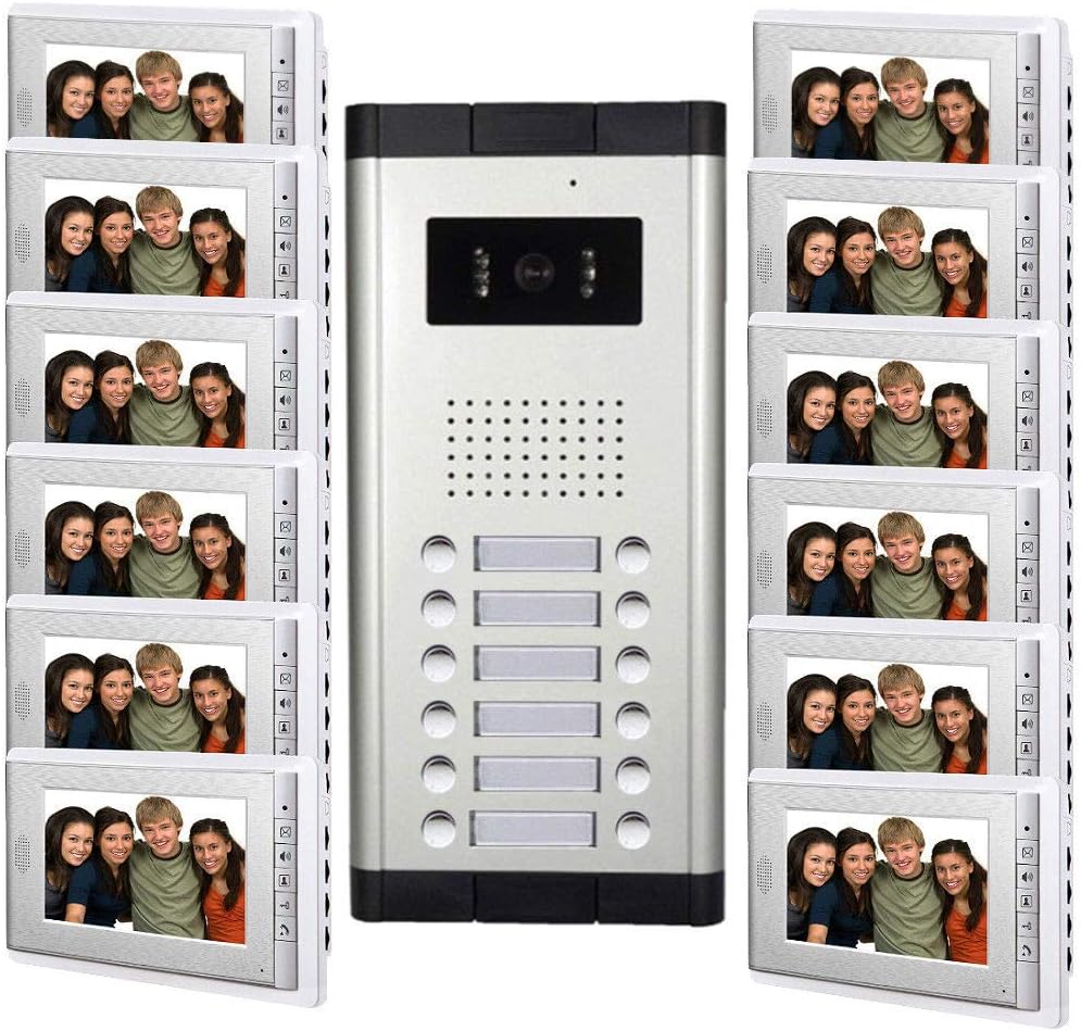 12 Units Apartment Intercom Wired 7 Inch Monitor Video Intercom Doorbell Door Phone Audio Visual Intercom Entry Access System