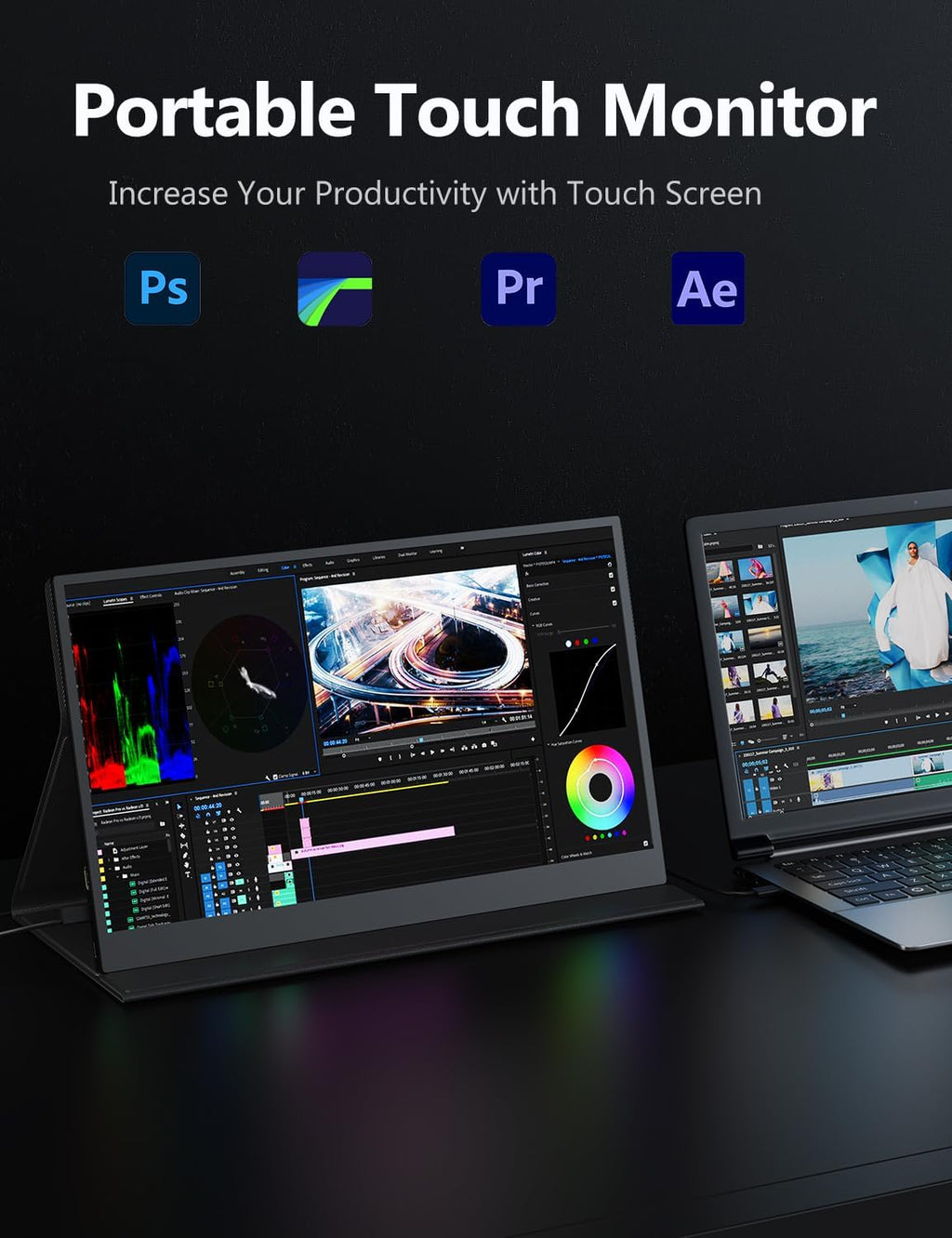 OLED Touch Portable Monitor, 15.6' 4K 60Hz IPS Laptop Monitor, Second Screen Dual USB C HDMI Computer Gaming Display with Speakers & Smart Cover, Travel Display for PC Phone PS4/5 Xbox Switch